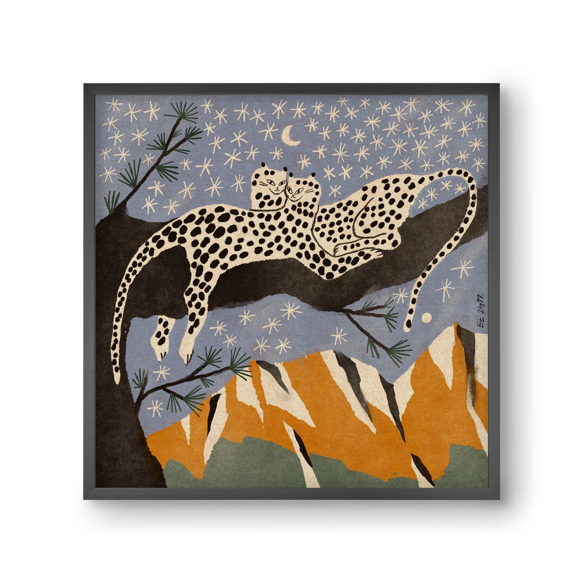 Snow leopards, 30x30 cm (30x30 cm), Fekete keret