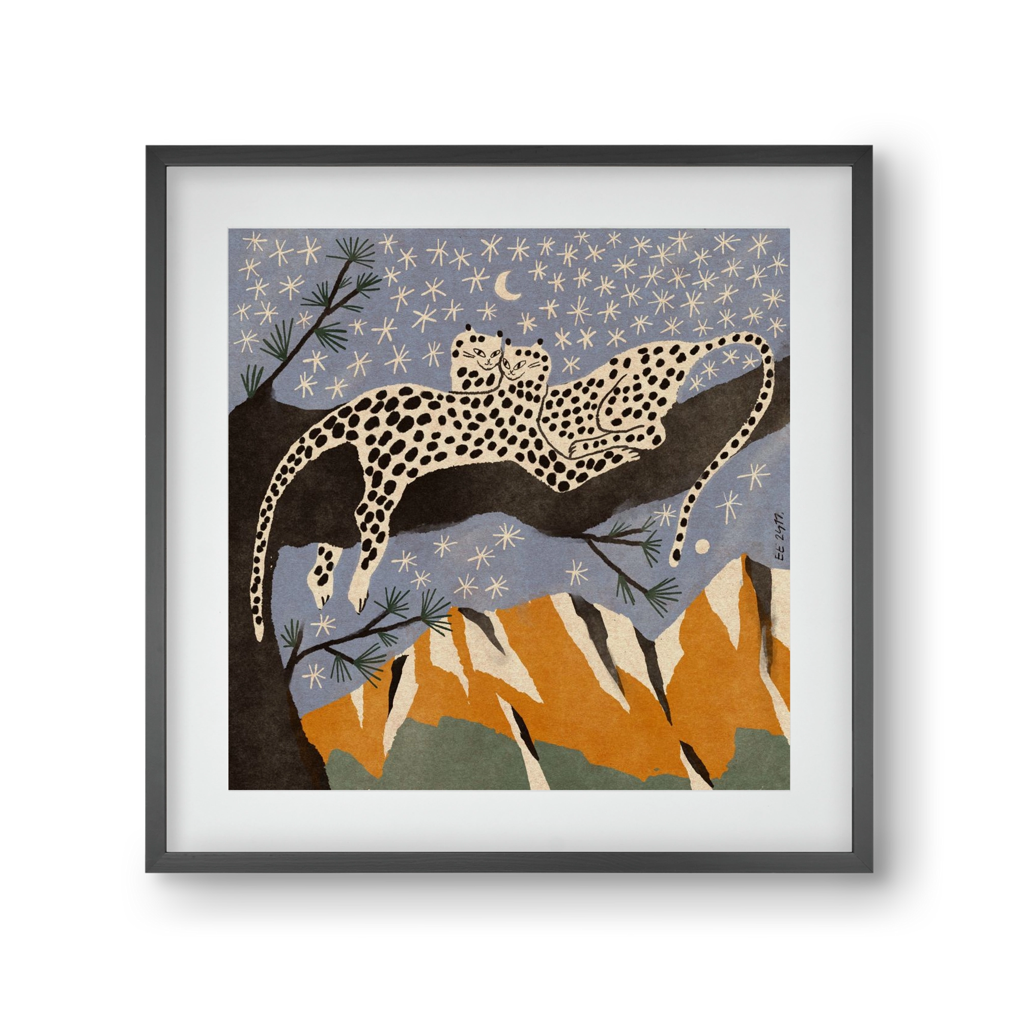 Snow leopards, 30x30 cm (20x20 cm), Fekete keret, paszpartuval
