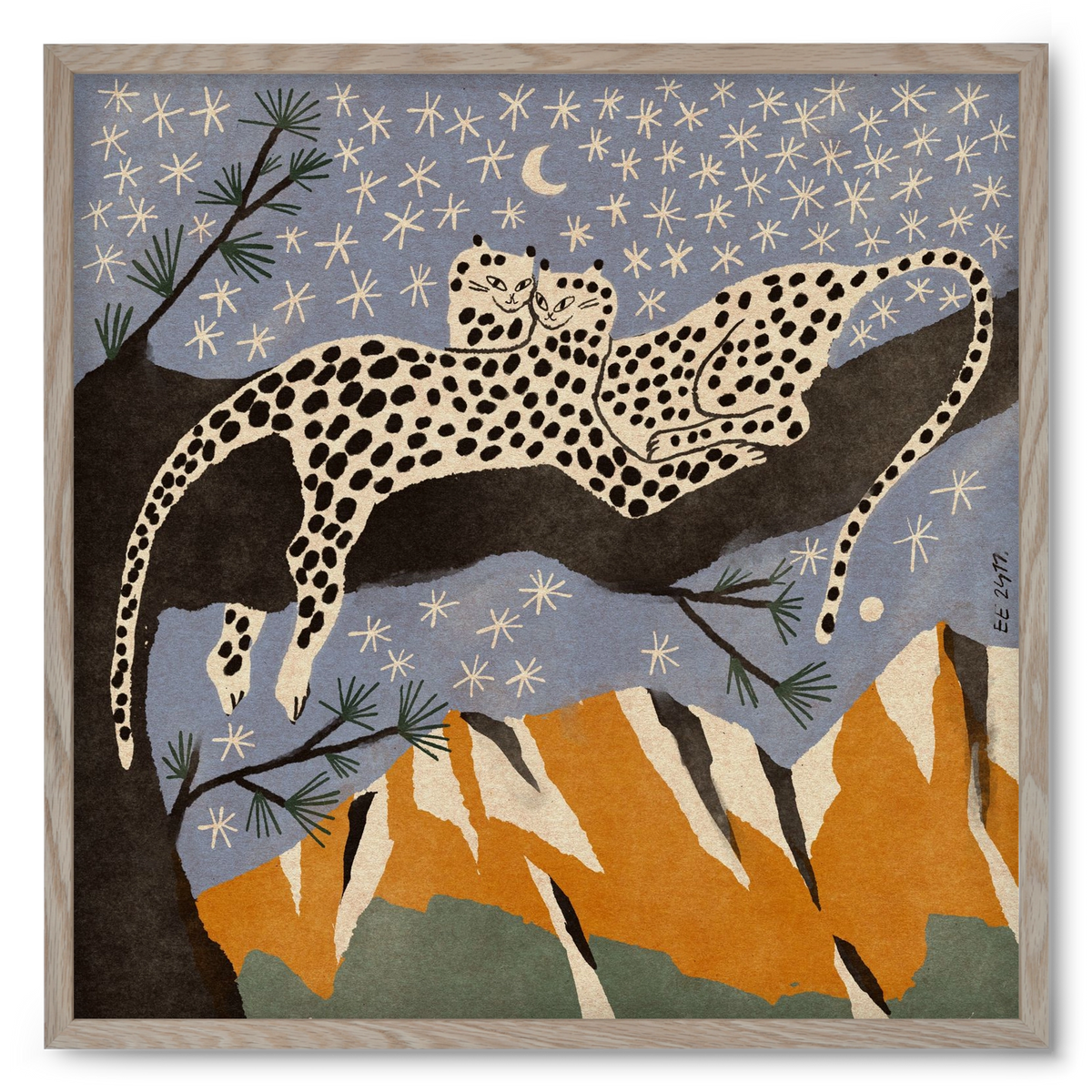 Snow leopards, 50x50 cm (50x50 cm), Tölgy keret