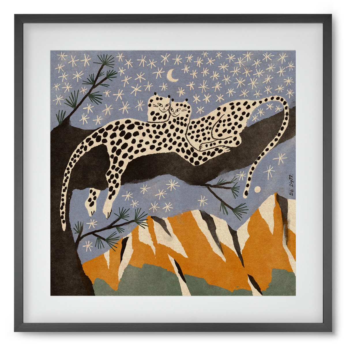 Snow leopards, 50x50 cm (40x40 cm), Fekete keret, paszpartuval