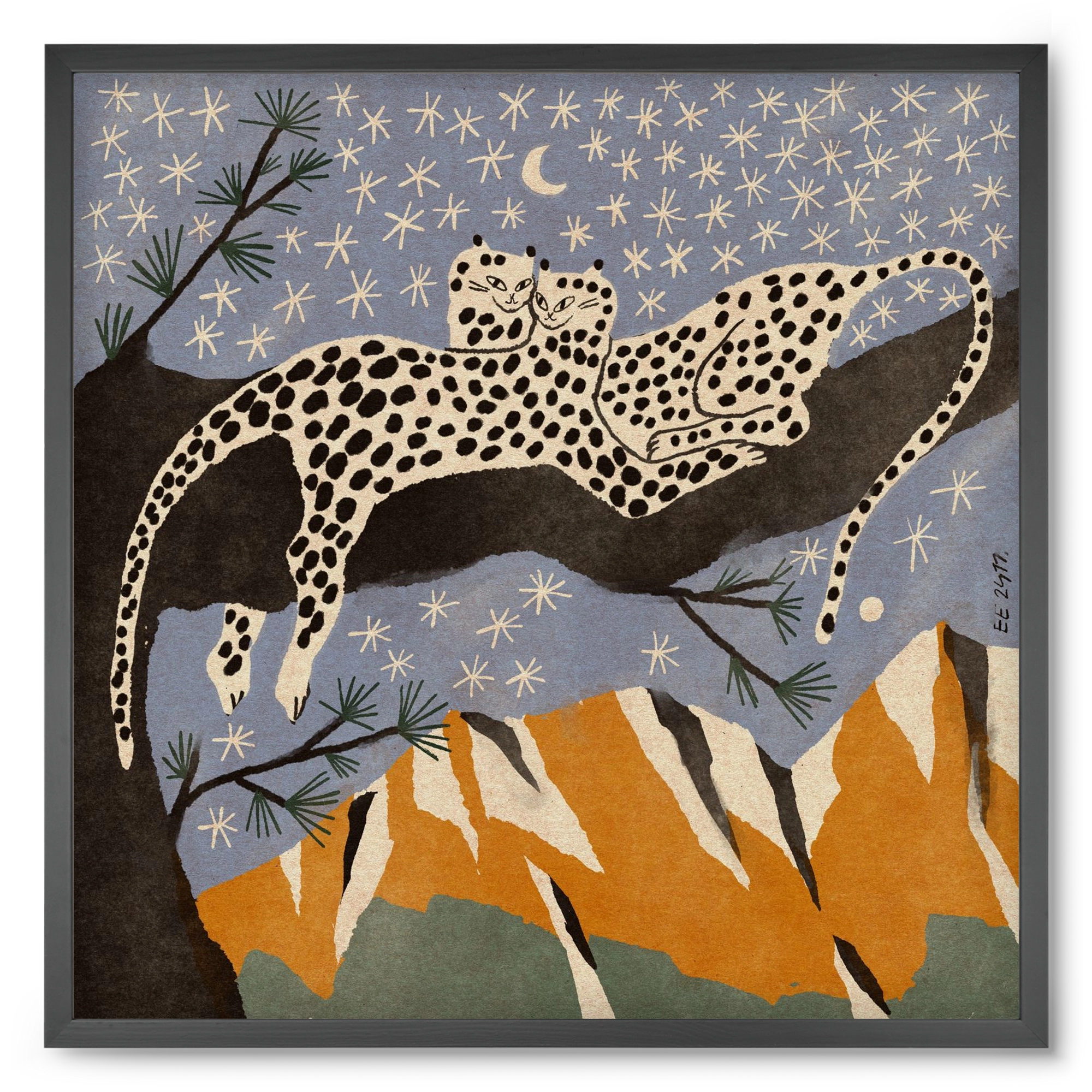 Snow leopards, 50x50 cm (50x50 cm), Fekete keret