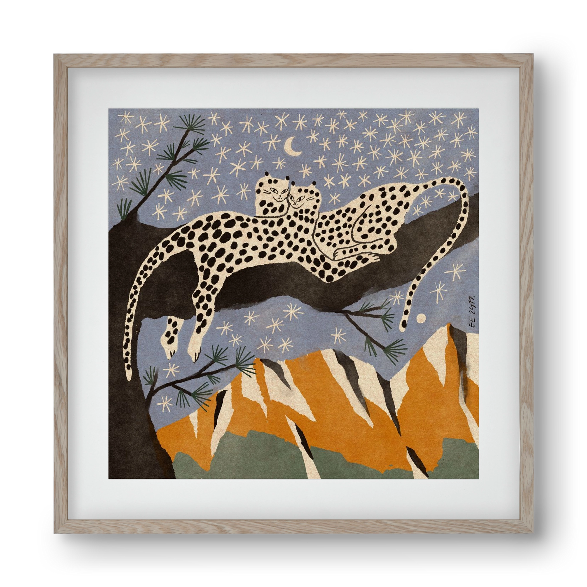 Snow leopards, 40x40 cm (30x30 cm), Tölgy keret, paszpartuval
