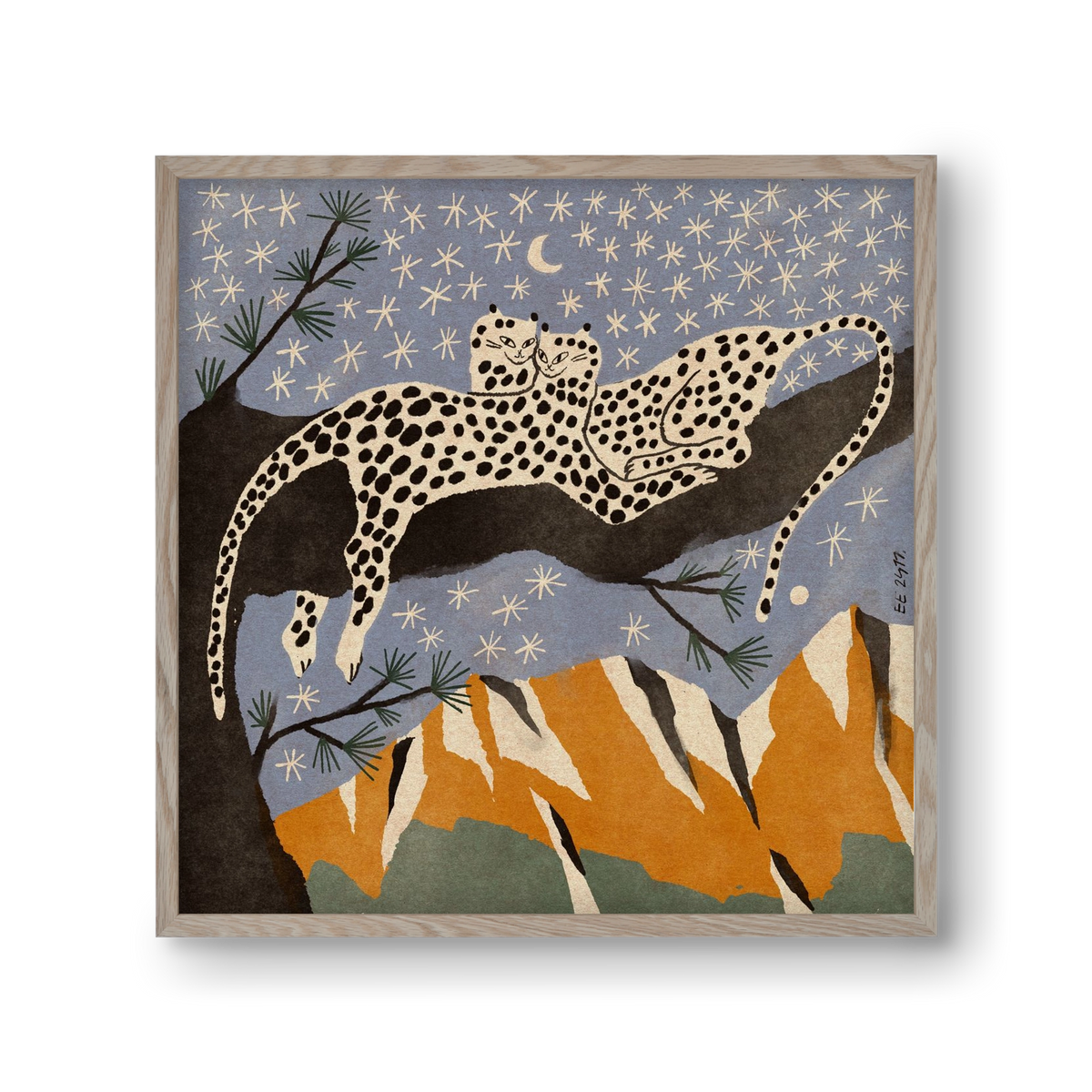 Snow leopards, 30x30 cm (30x30 cm), Tölgy keret