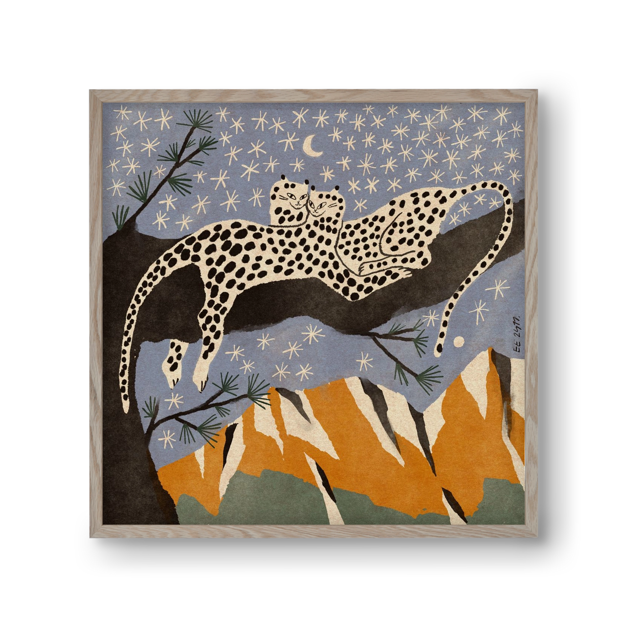 Snow leopards, 30x30 cm (30x30 cm), Tölgy keret