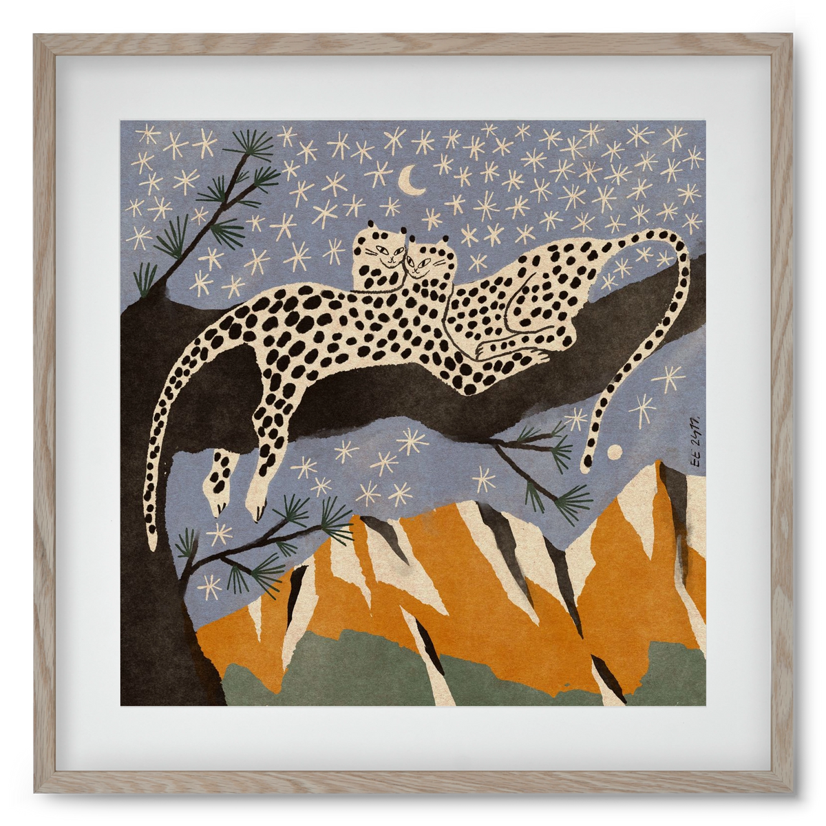 Snow leopards, 50x50 cm (40x40 cm), Tölgy keret, paszpartuval