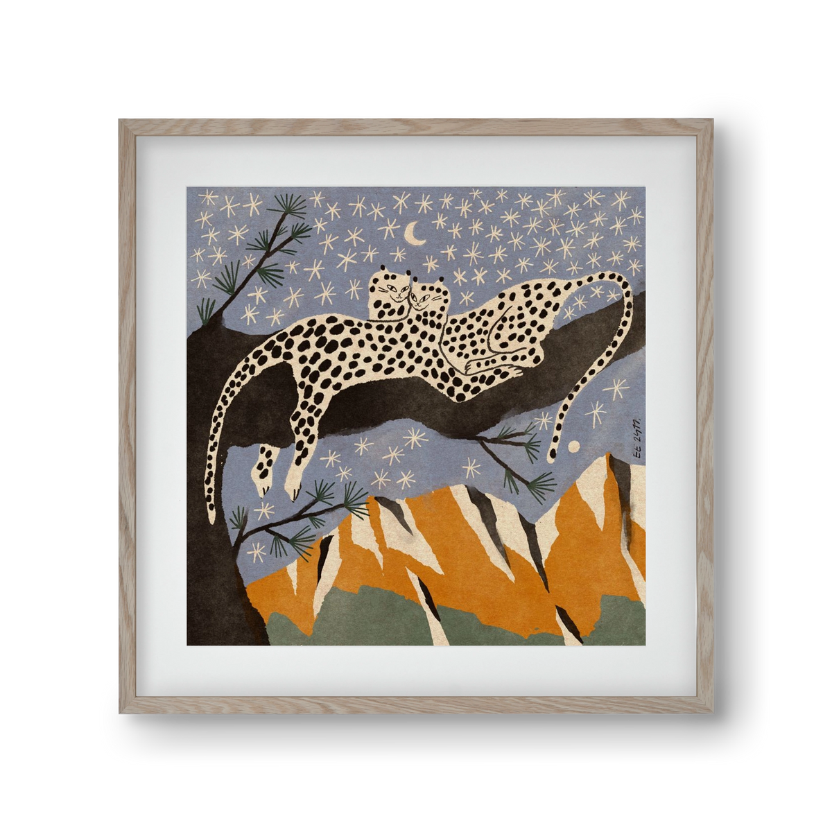 Snow leopards, 30x30 cm (20x20 cm), Tölgy keret, paszpartuval