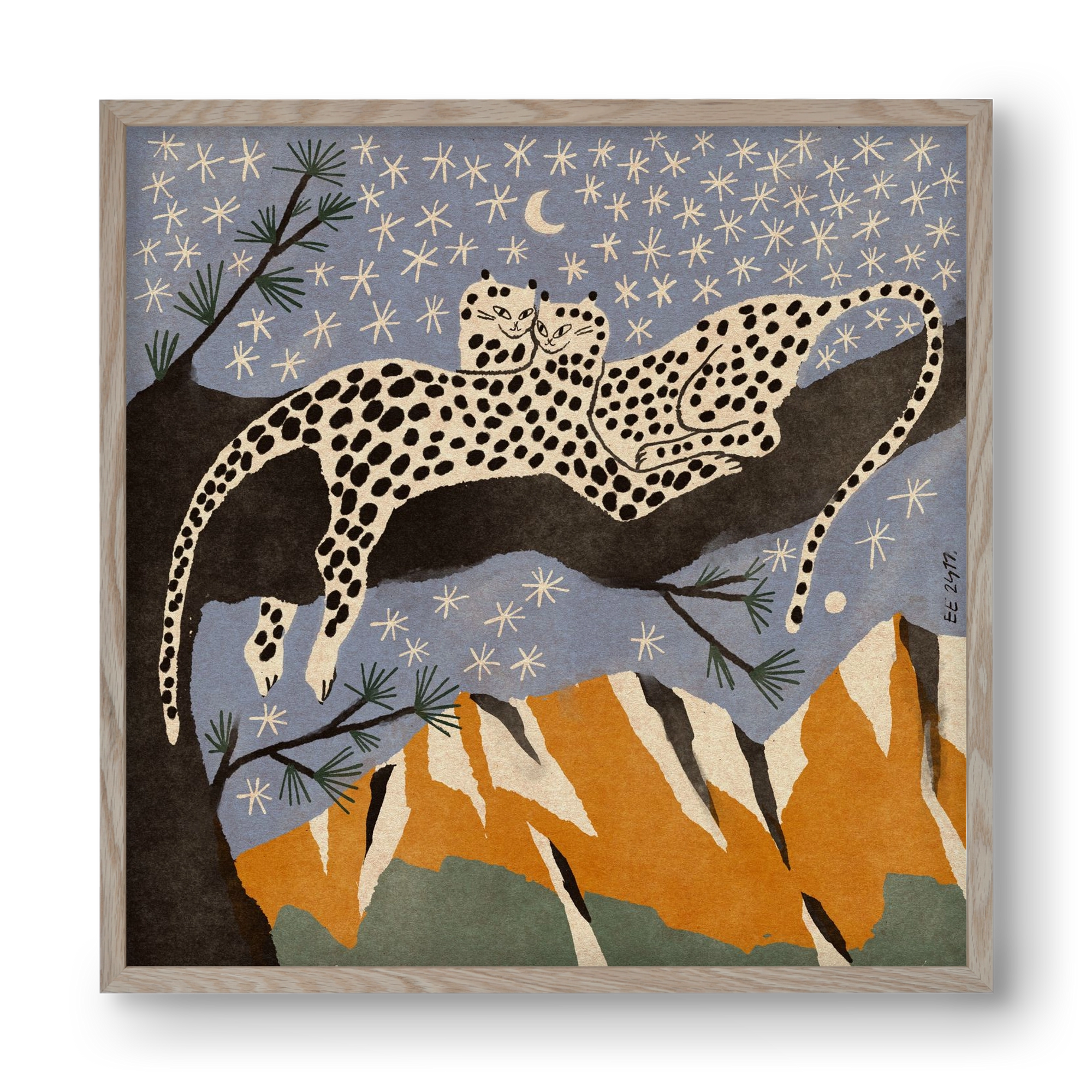 Snow leopards, 40x40 cm (40x40 cm), Tölgy keret