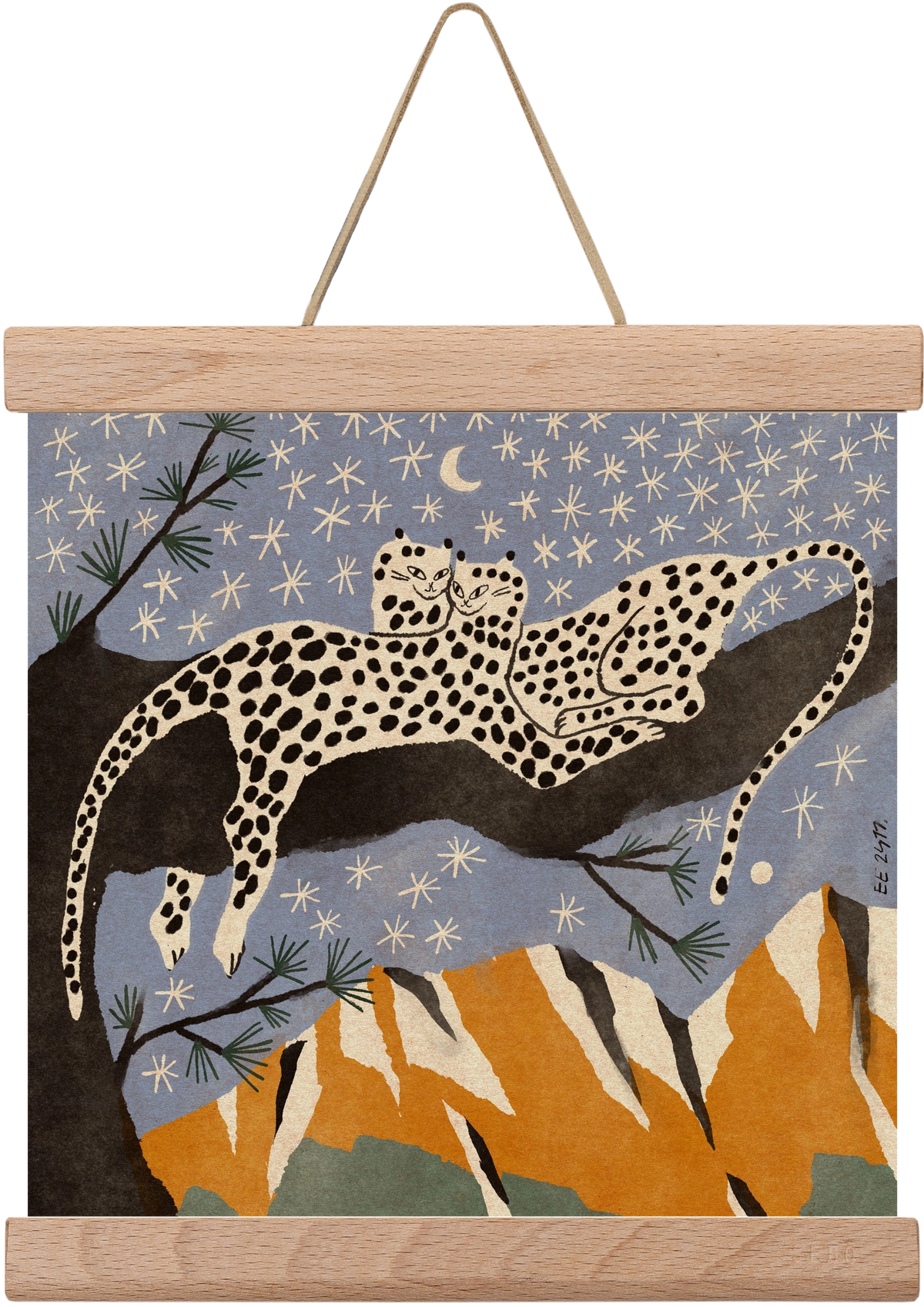 Snow leopards, 20x20 cm (20x20 cm), Tölgy akasztó