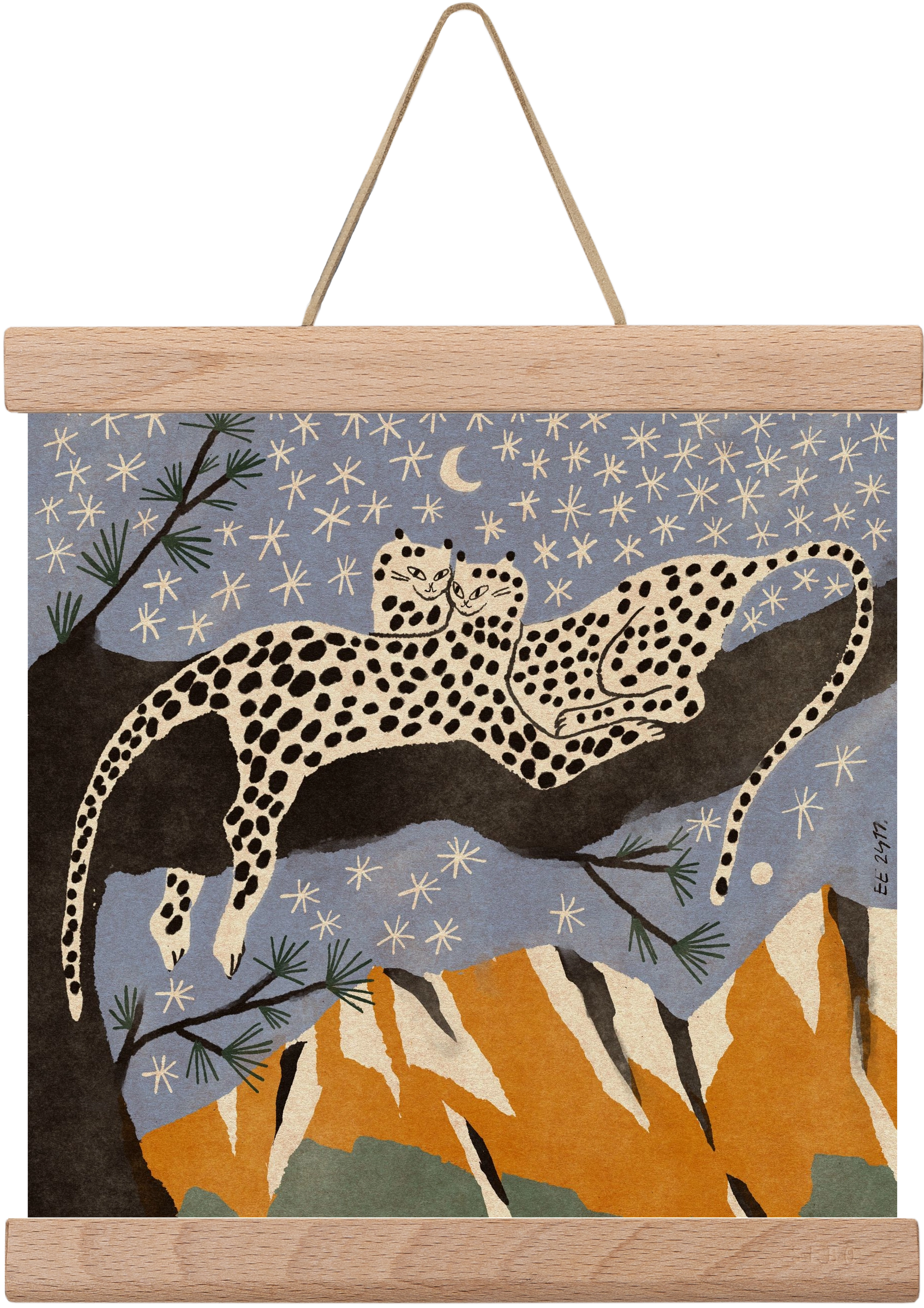 Snow leopards, 20x20 cm (20x20 cm), Tölgy akasztó