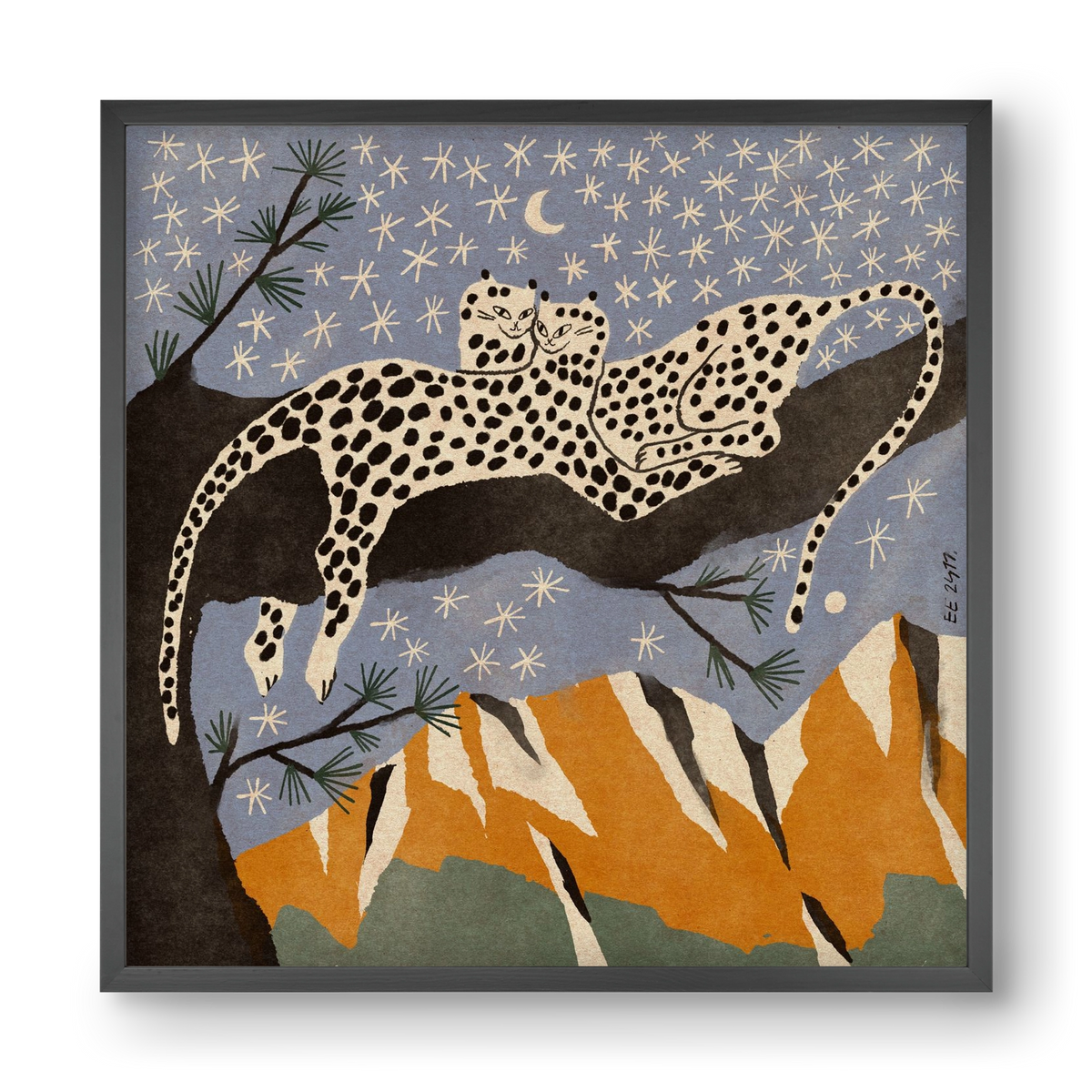 Snow leopards, 40x40 cm (40x40 cm), Fekete keret