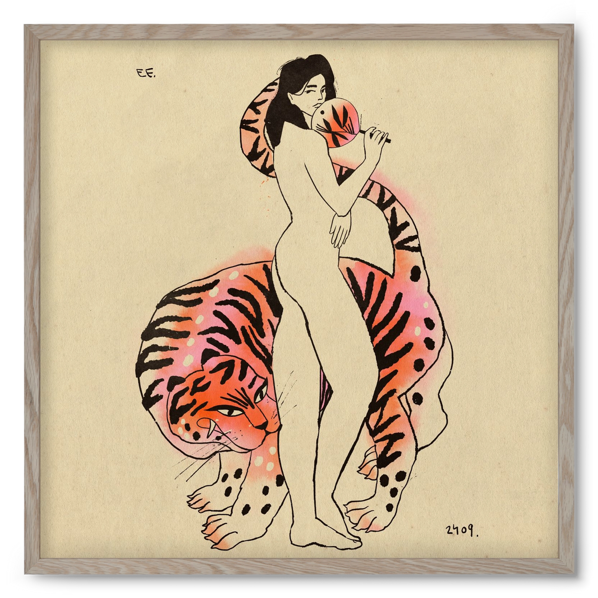 Tiger girl, 50x50 cm (50x50 cm), Tölgy keret