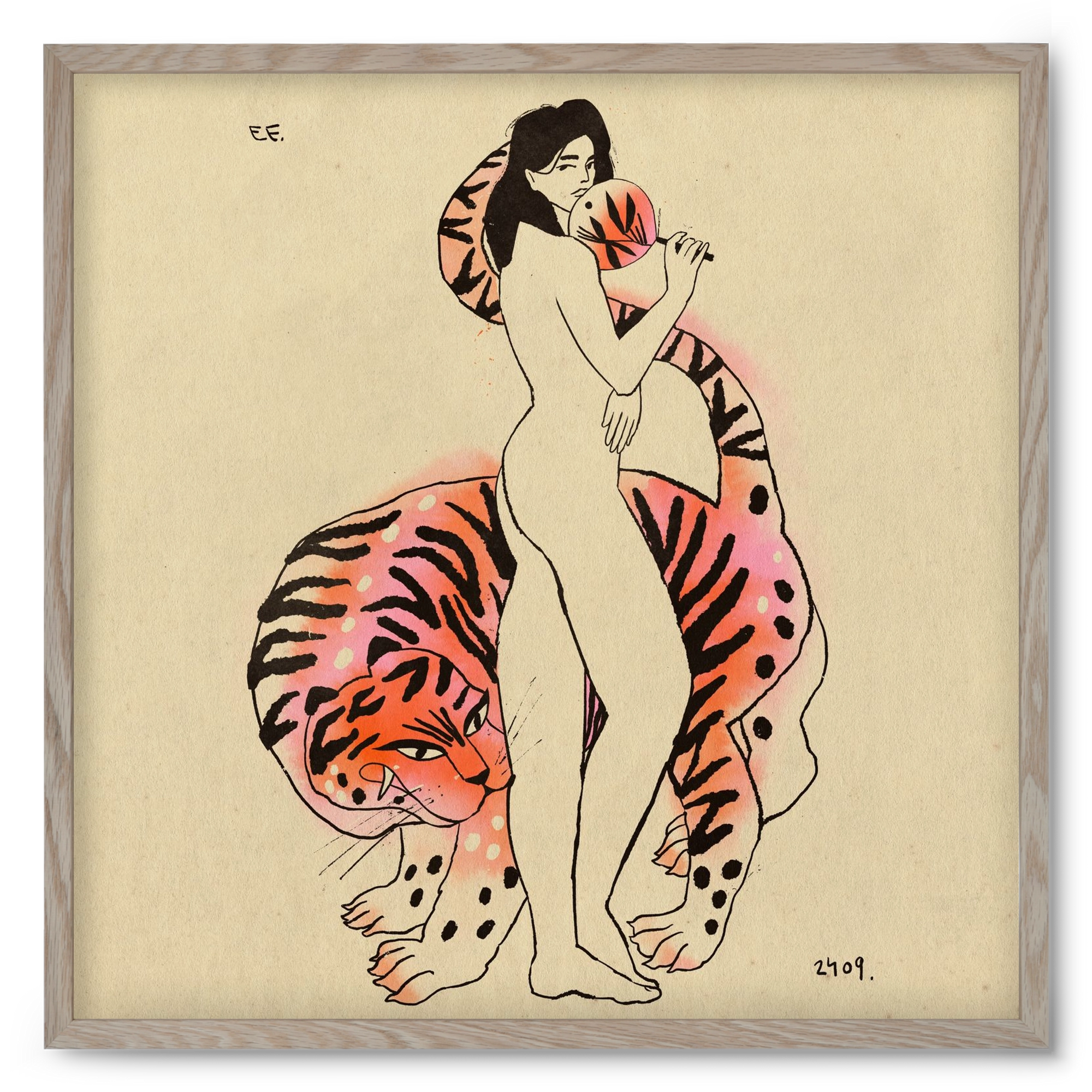 Tiger girl, 50x50 cm (50x50 cm), Tölgy keret