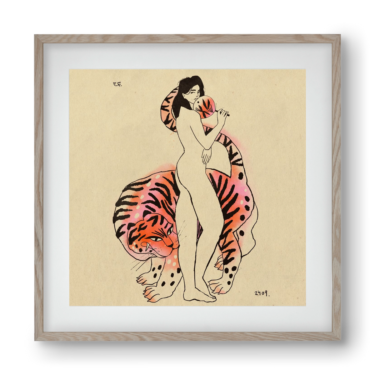 Tiger girl, 40x40 cm (30x30 cm), Tölgy keret, paszpartuval