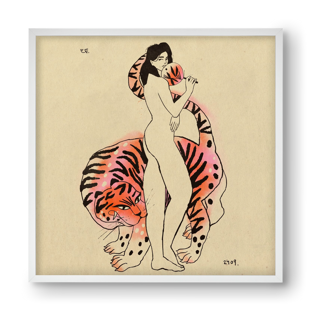 Tiger girl, 40x40 cm (40x40 cm), Fehér keret