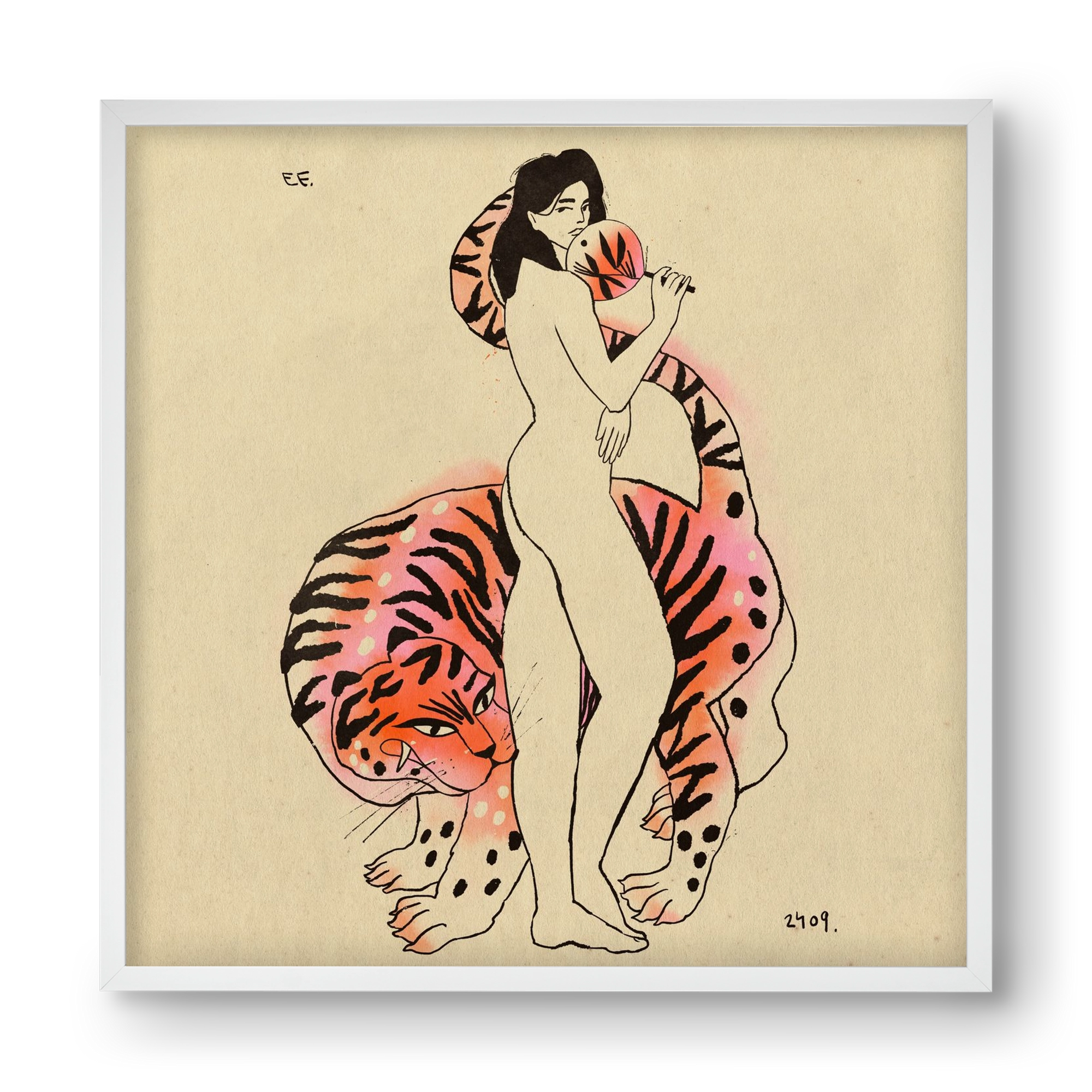 Tiger girl, 40x40 cm (40x40 cm), Fehér keret