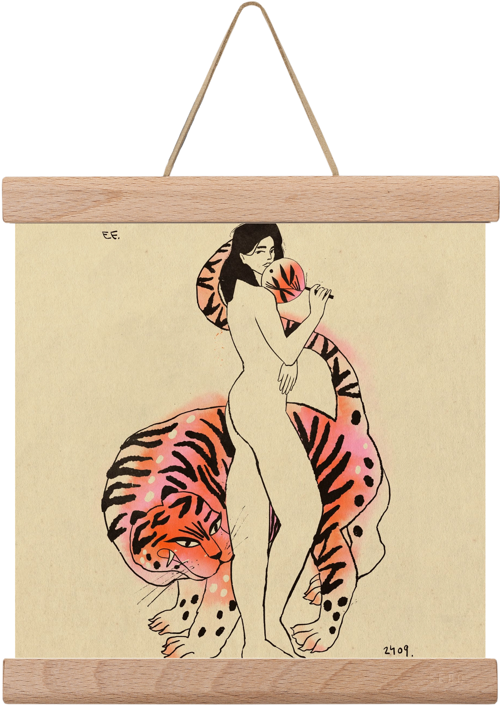 Tiger girl, 20x20 cm (20x20 cm), Tölgy akasztó