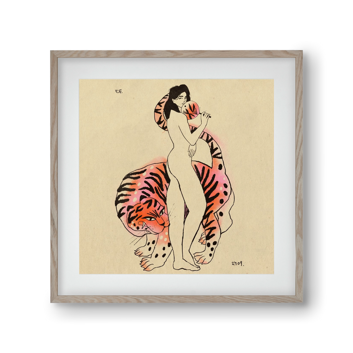 Tiger girl, 30x30 cm (20x20 cm), Tölgy keret, paszpartuval