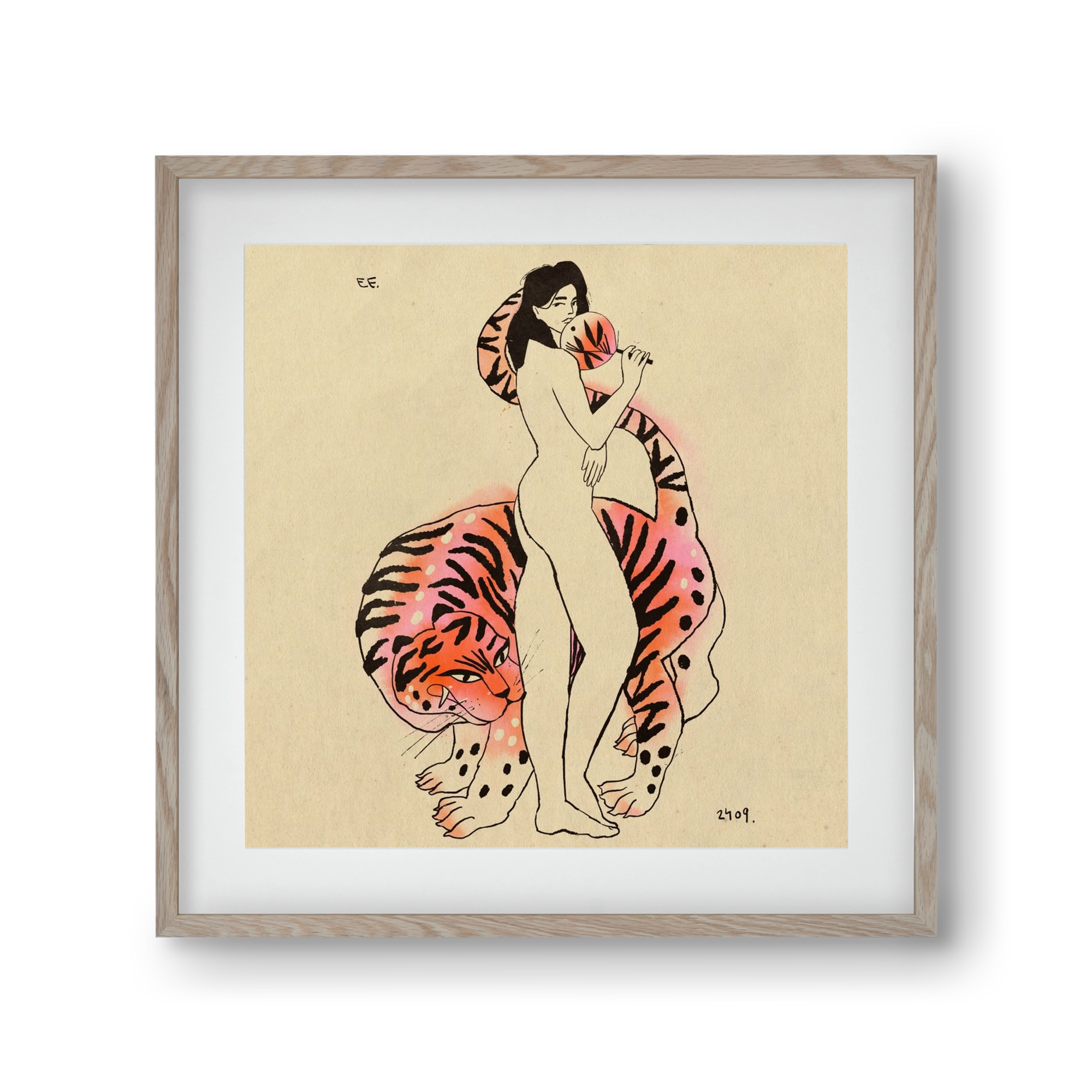 Tiger girl, 30x30 cm (20x20 cm), Tölgy keret, paszpartuval