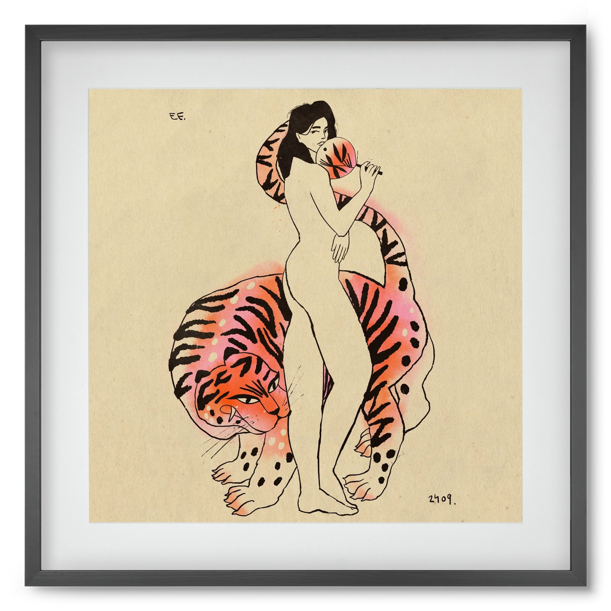 Tiger girl, 50x50 cm (40x40 cm), Fekete keret, paszpartuval