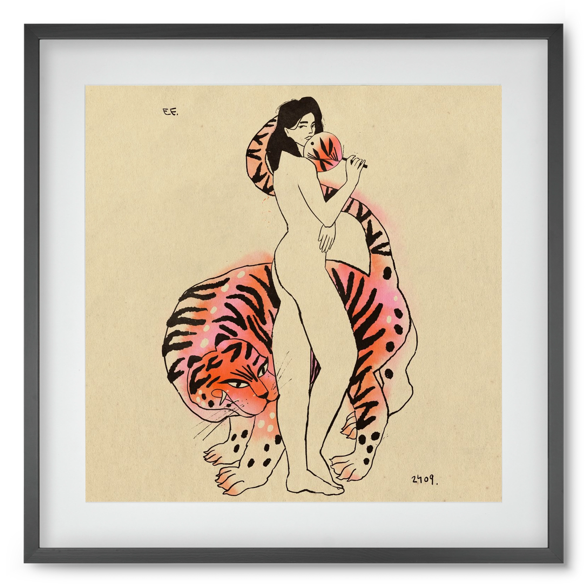 Tiger girl, 50x50 cm (40x40 cm), Fekete keret, paszpartuval