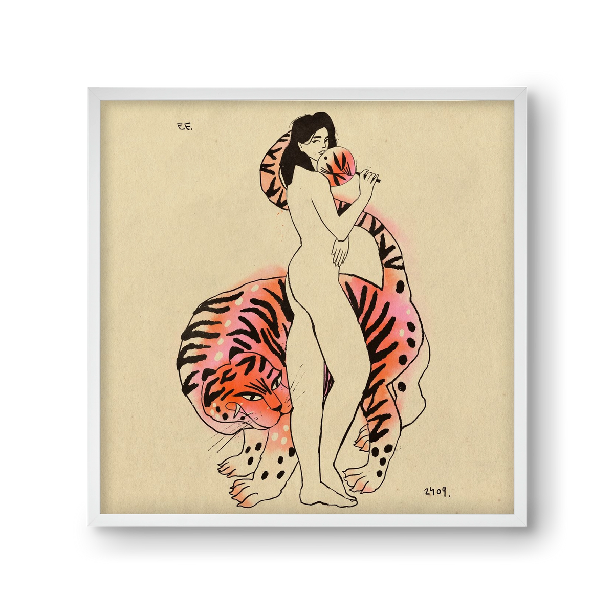 Tiger girl, 30x30 cm (30x30 cm), Fehér keret