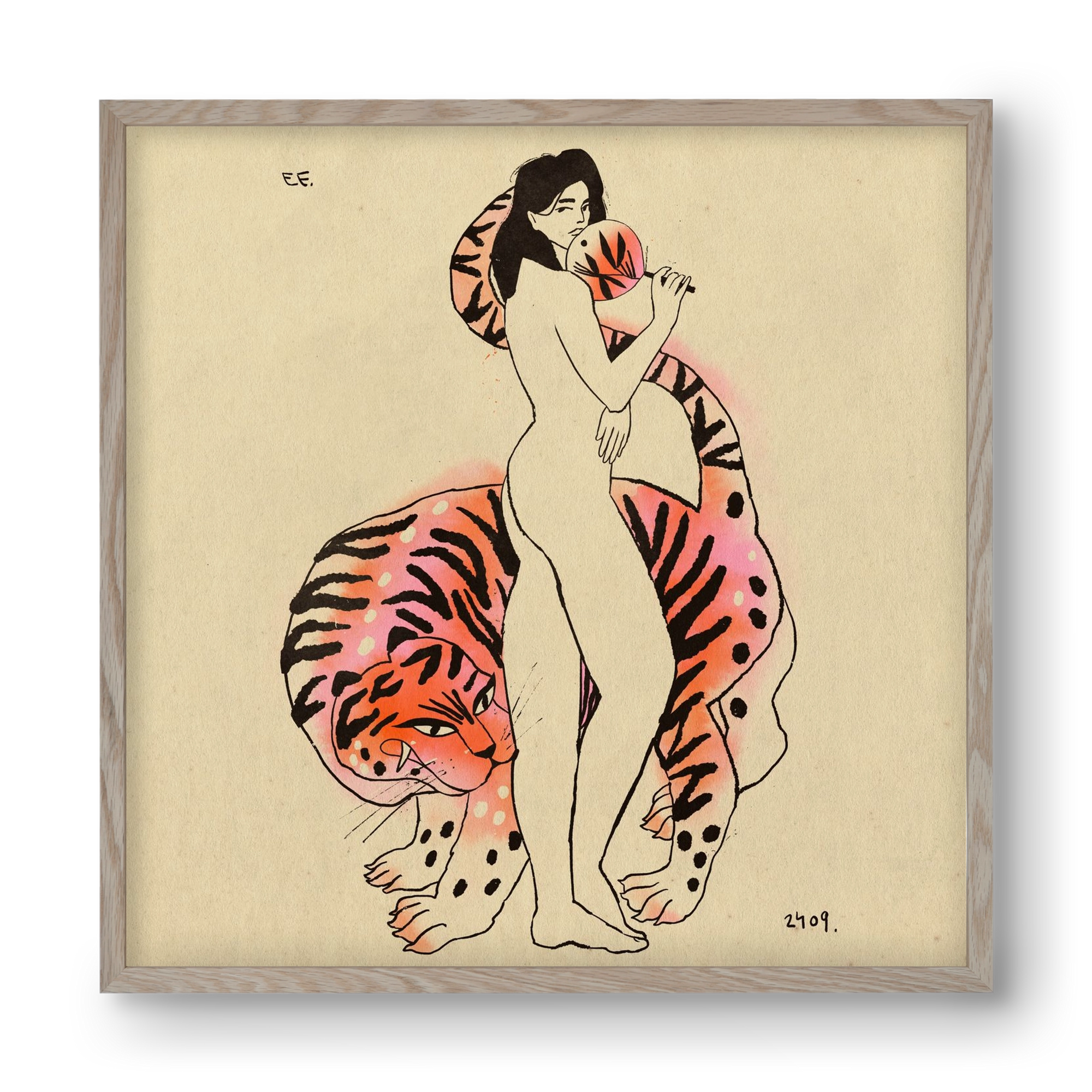 Tiger girl, 40x40 cm (40x40 cm), Tölgy keret