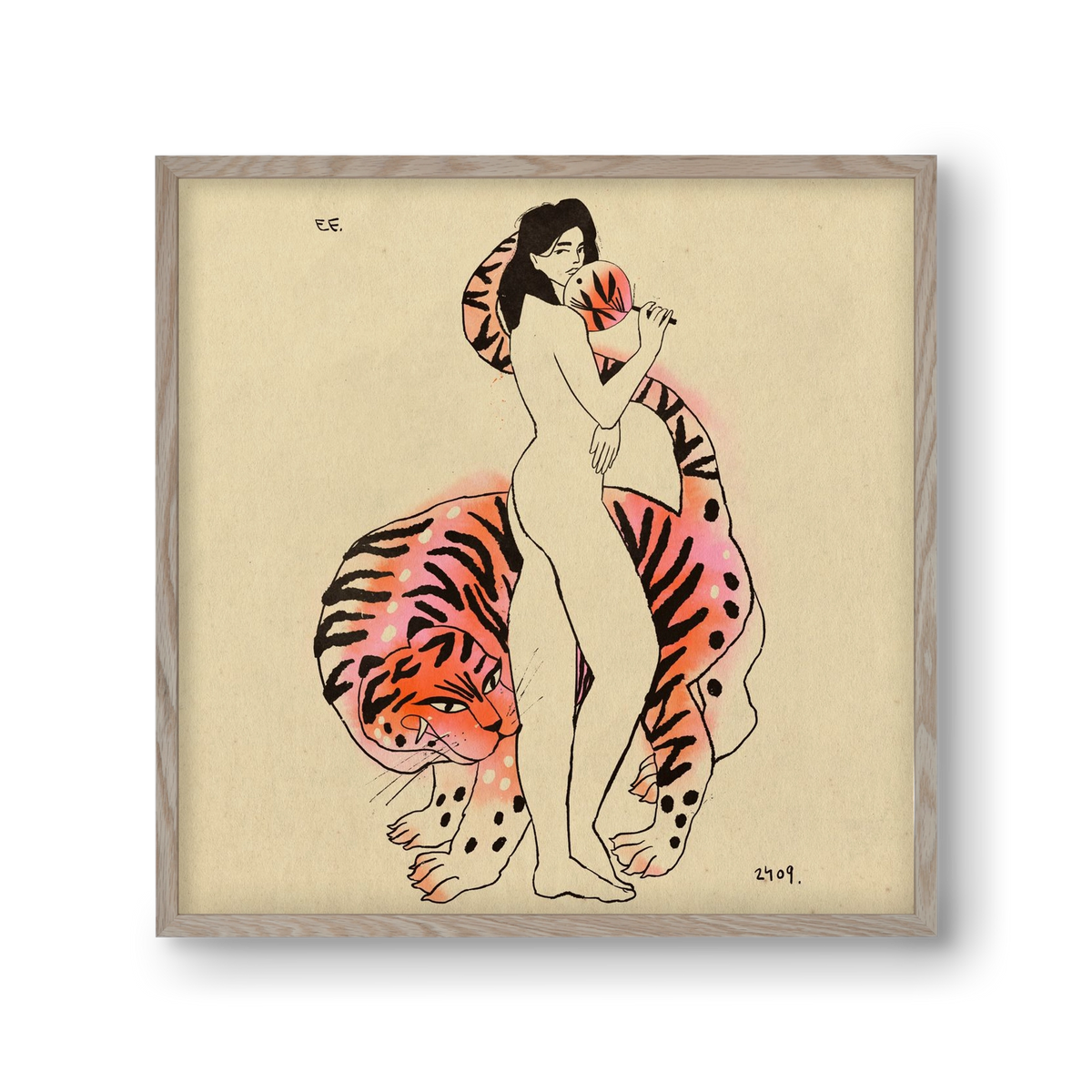 Tiger girl, 30x30 cm (30x30 cm), Tölgy keret