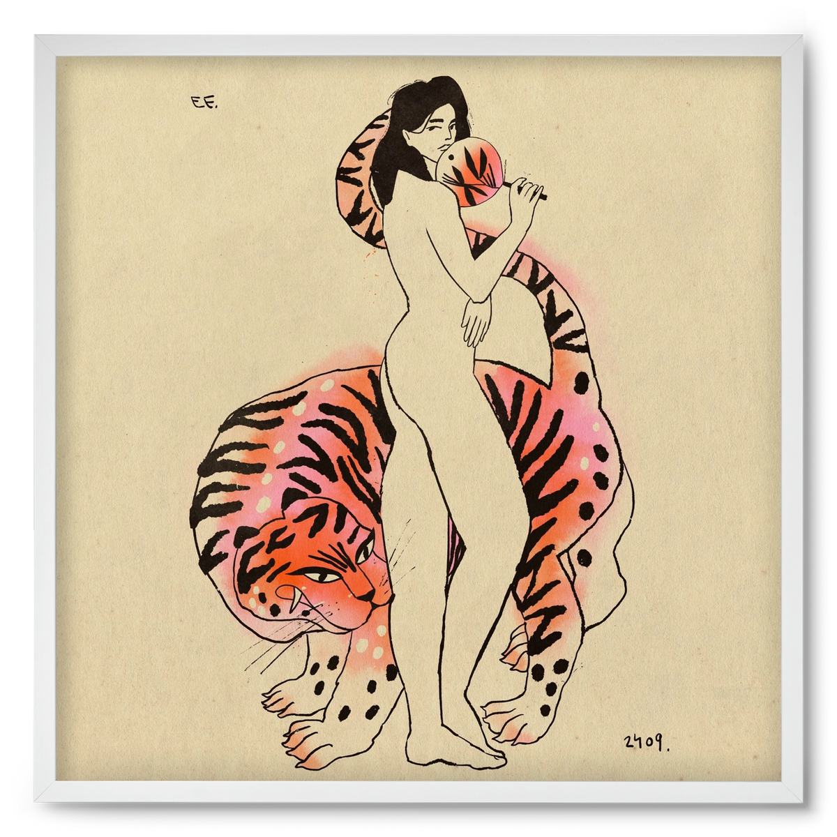 Tiger girl, 50x50 cm (50x50 cm), Fehér keret