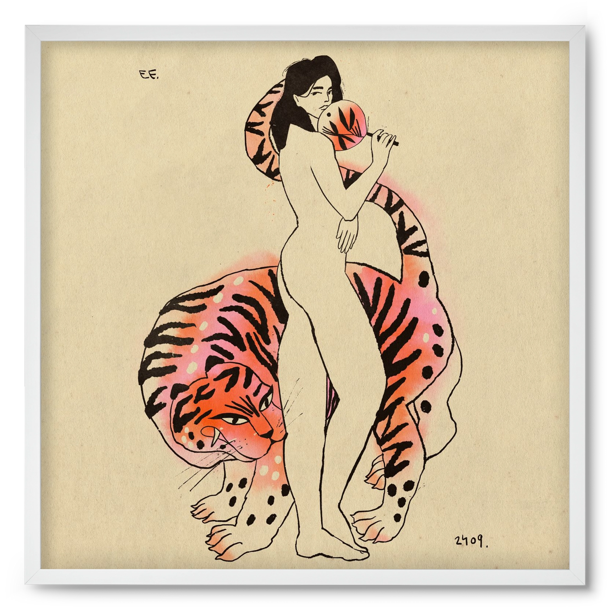 Tiger girl, 50x50 cm (50x50 cm), Fehér keret