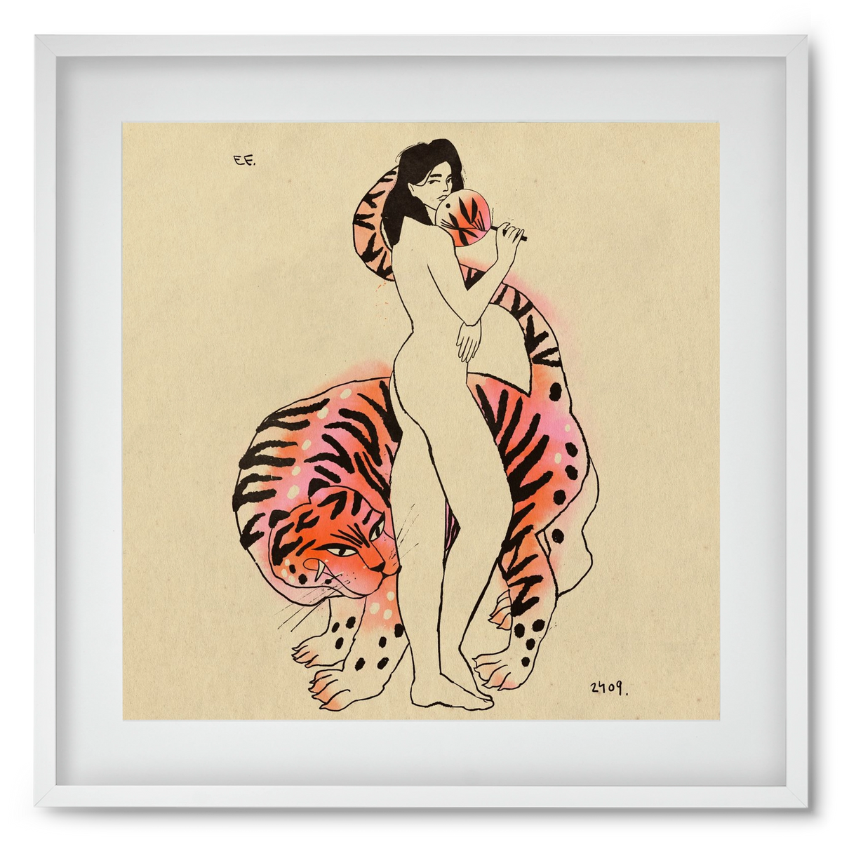 Tiger girl, 50x50 cm (40x40 cm), Fehér keret, paszpartuval