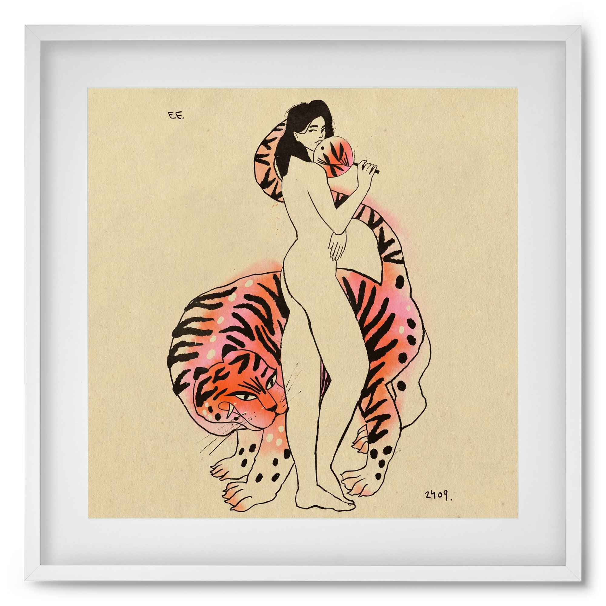 Tiger girl, 50x50 cm (40x40 cm), Fehér keret, paszpartuval