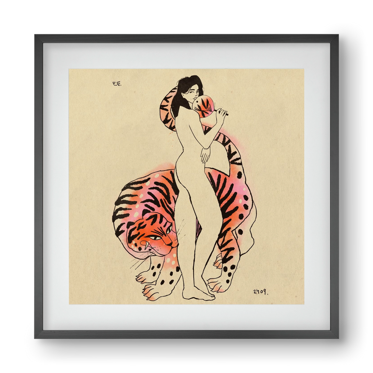 Tiger girl, 40x40 cm (30x30 cm), Fekete keret, paszpartuval