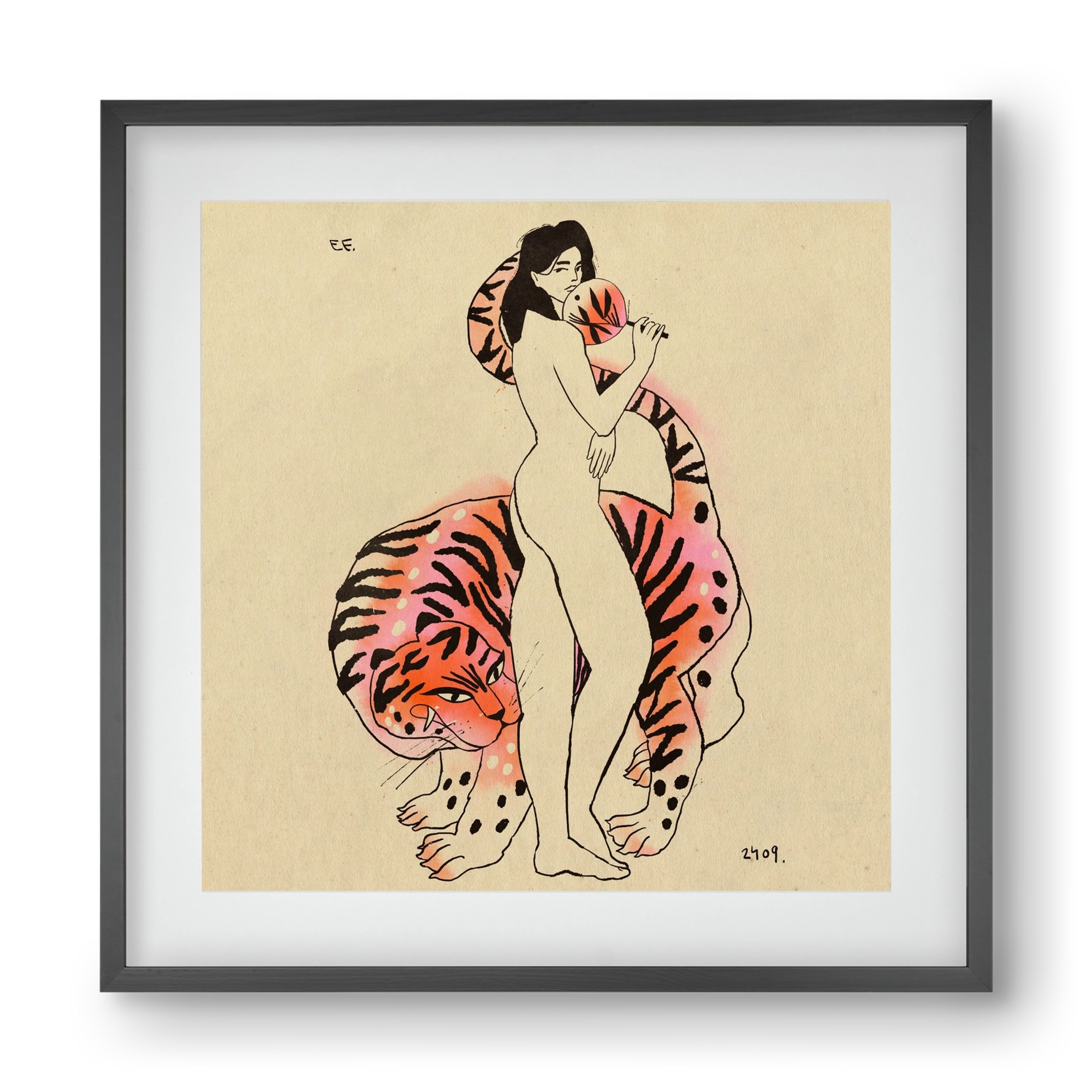 Tiger girl, 40x40 cm (30x30 cm), Fekete keret, paszpartuval