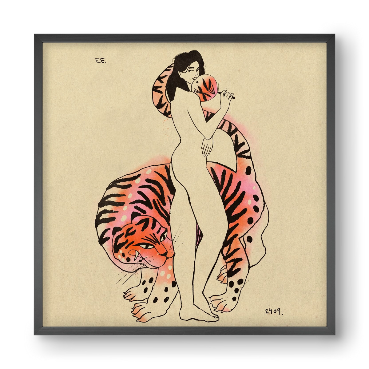 Tiger girl, 40x40 cm (40x40 cm), Fekete keret