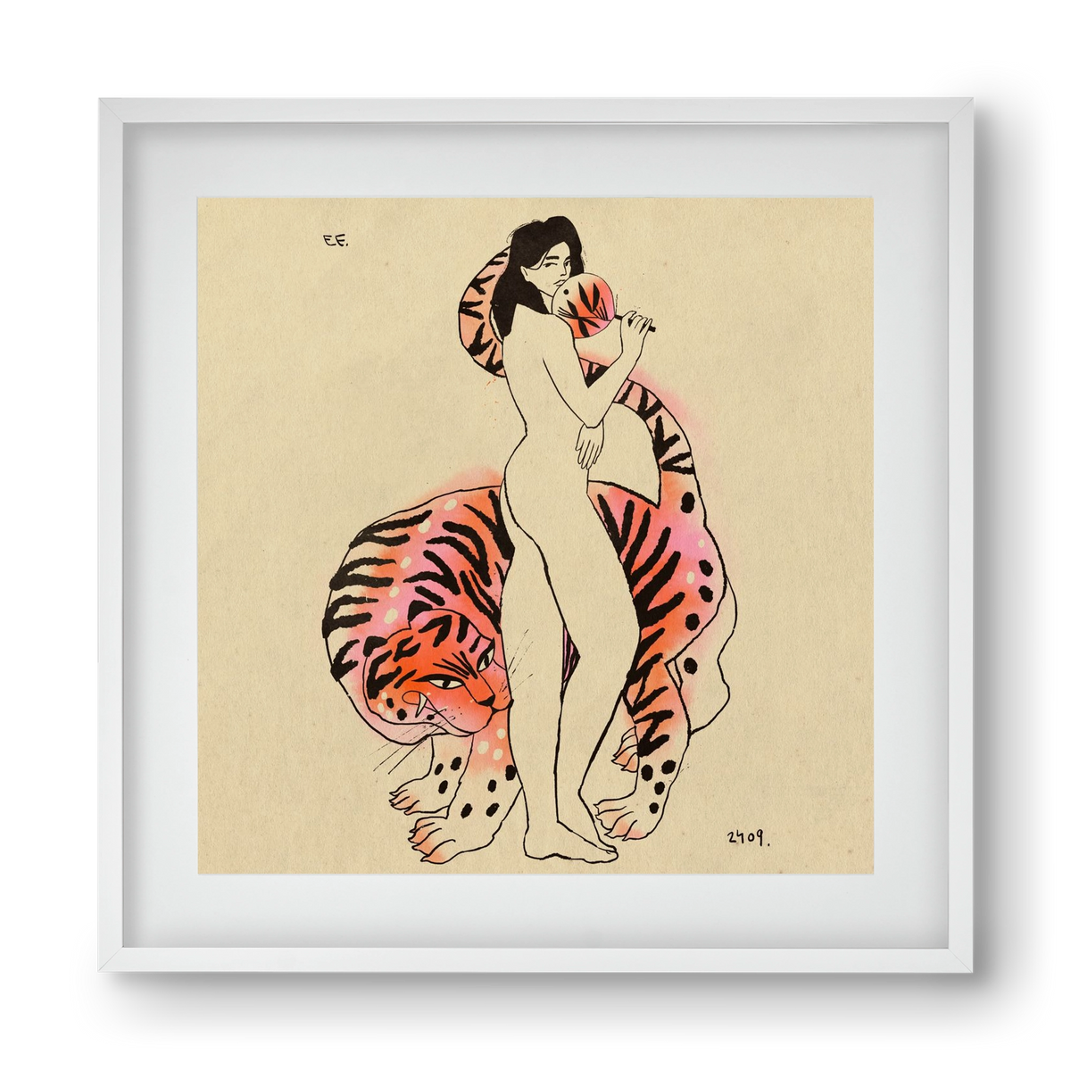Tiger girl, 40x40 cm (30x30 cm), Fehér keret, paszpartuval