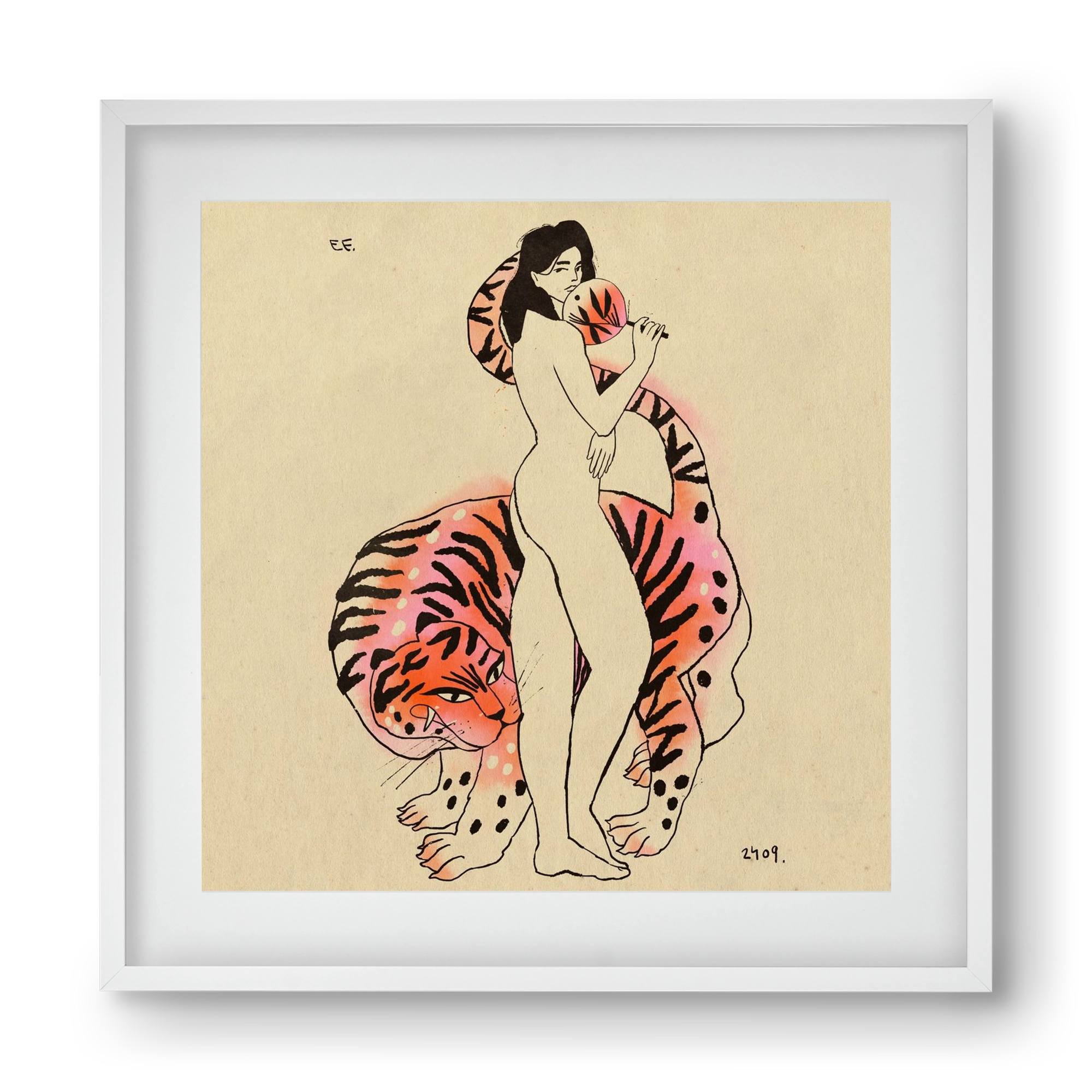 Tiger girl, 40x40 cm (30x30 cm), Fehér keret, paszpartuval