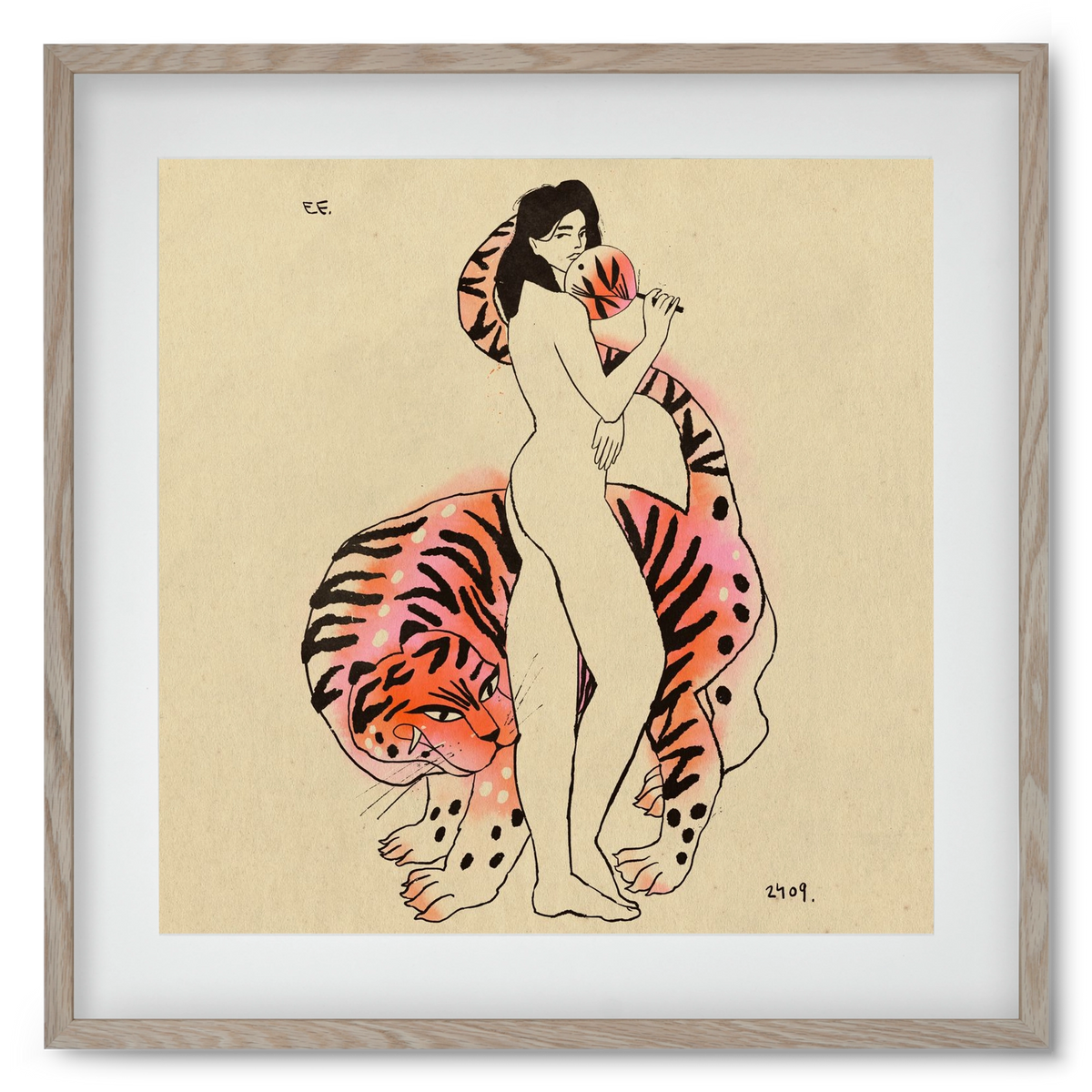 Tiger girl, 50x50 cm (40x40 cm), Tölgy keret, paszpartuval