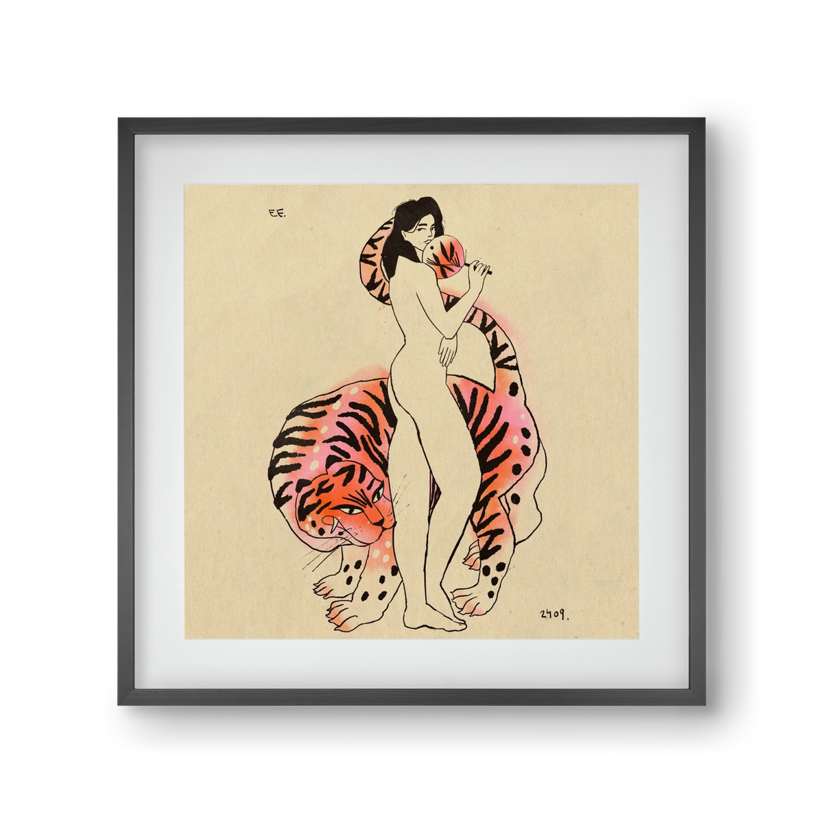 Tiger girl, 30x30 cm (20x20 cm), Fekete keret, paszpartuval