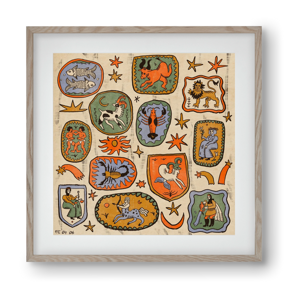 Medieaval zodiac 2, 40x40 cm (30x30 cm), Tölgy keret, paszpartuval