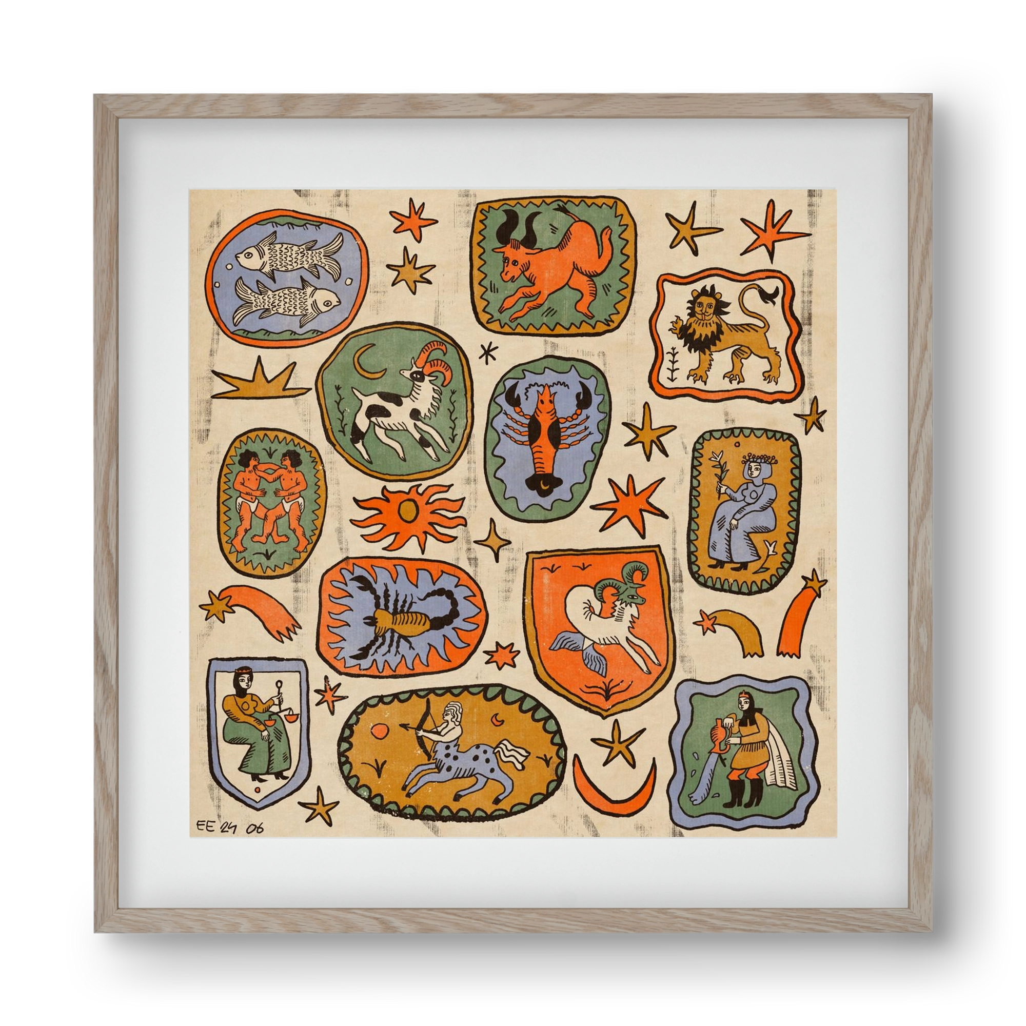 Medieaval zodiac 2, 40x40 cm (30x30 cm), Tölgy keret, paszpartuval