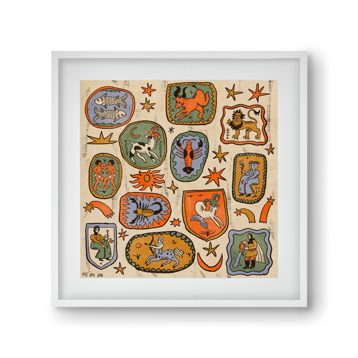 Medieaval zodiac 2, 30x30 cm (20x20 cm), Fehér keret, paszpartuval