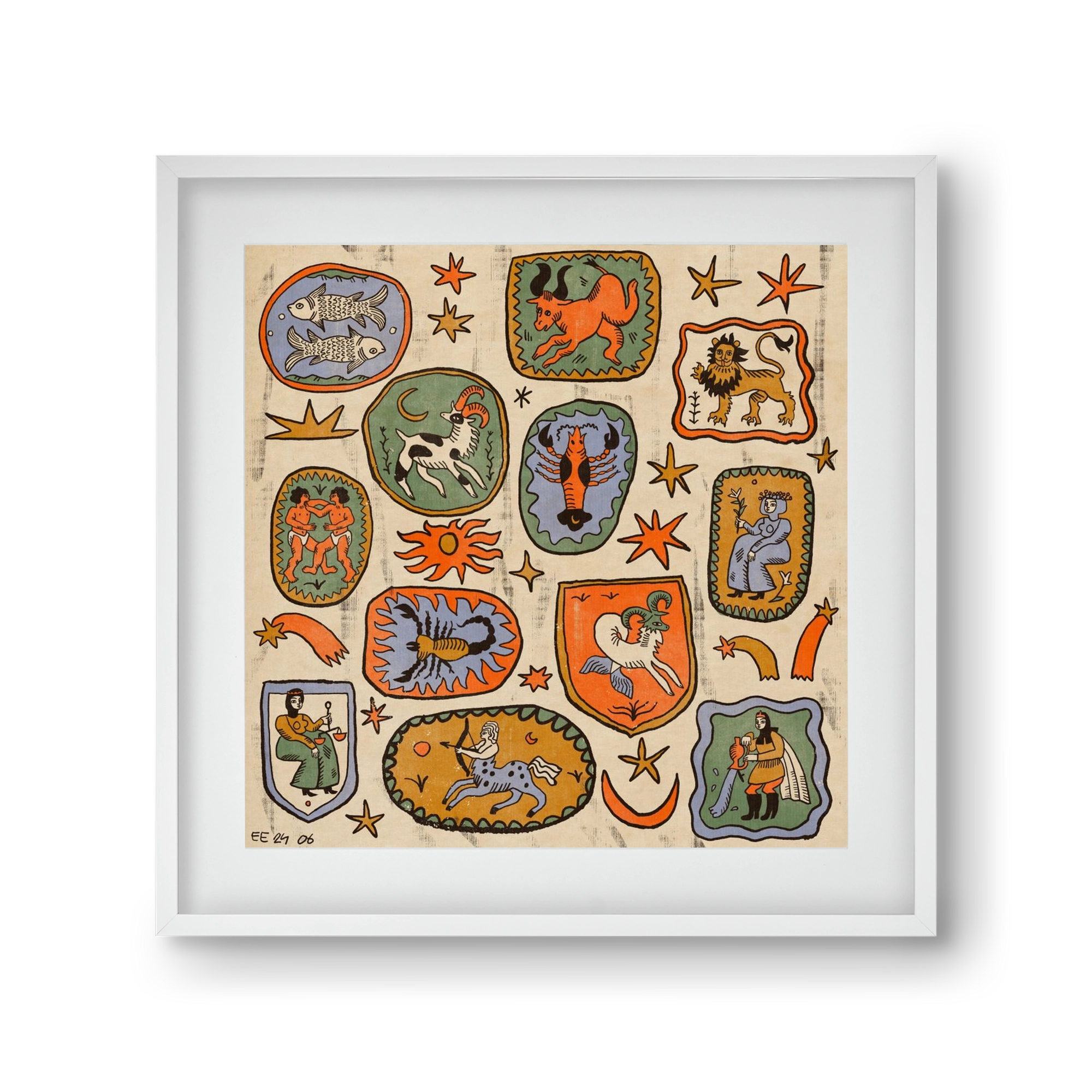 Medieaval zodiac 2, 30x30 cm (20x20 cm), Fehér keret, paszpartuval