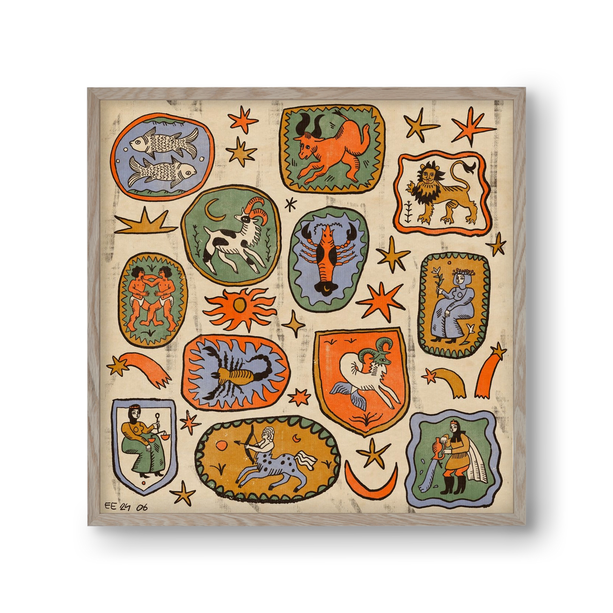 Medieaval zodiac 2, 30x30 cm (30x30 cm), Tölgy keret