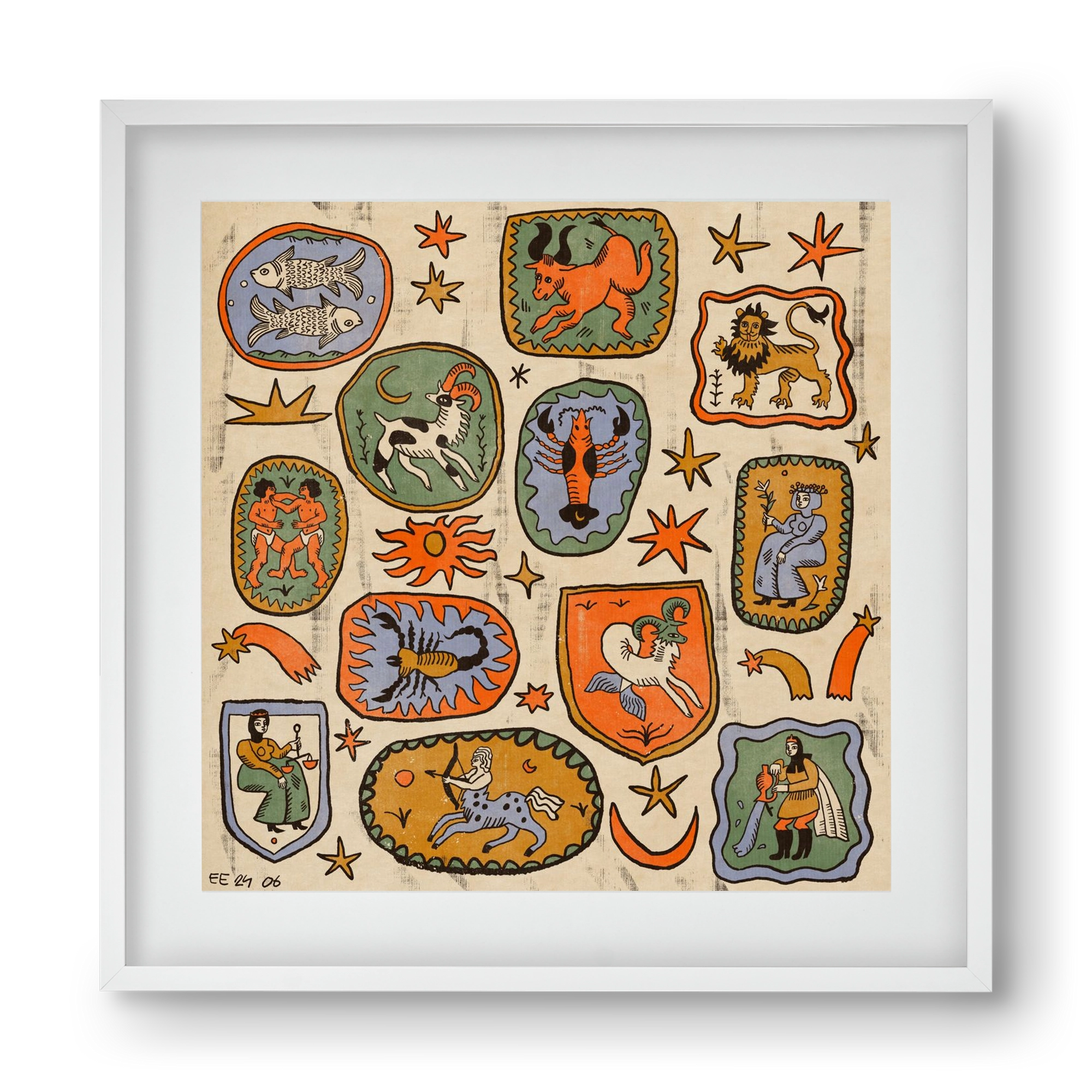 Medieaval zodiac 2, 40x40 cm (30x30 cm), Fehér keret, paszpartuval