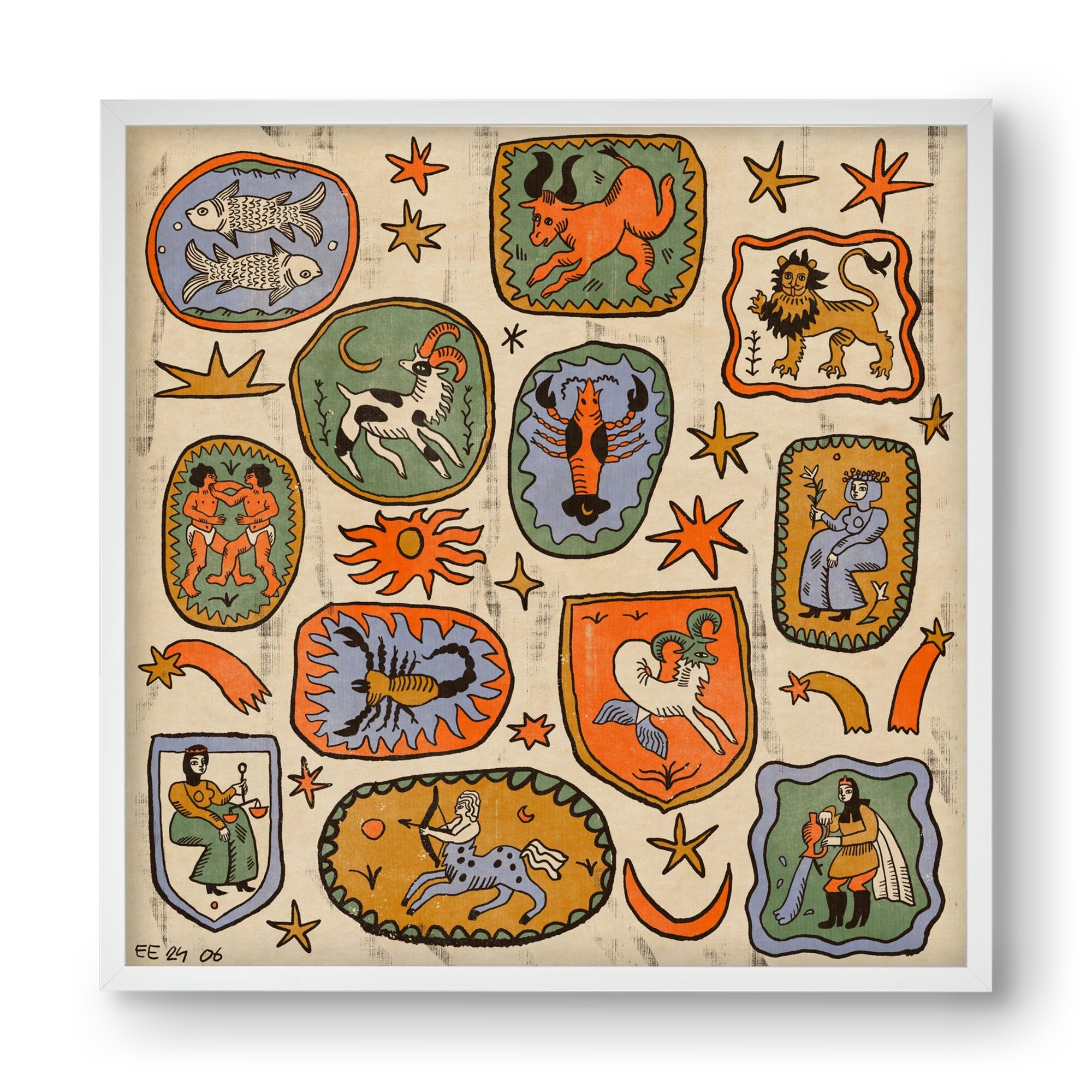 Medieaval zodiac 2, 40x40 cm (40x40 cm), Fehér keret