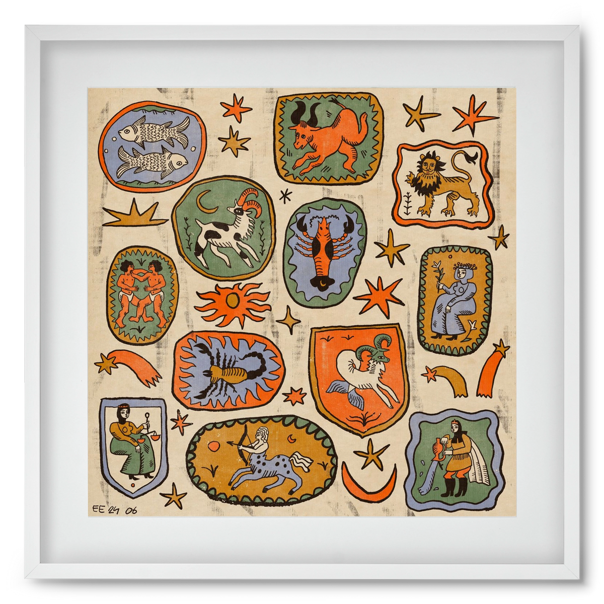 Medieaval zodiac 2, 50x50 cm (40x40 cm), Fehér keret, paszpartuval