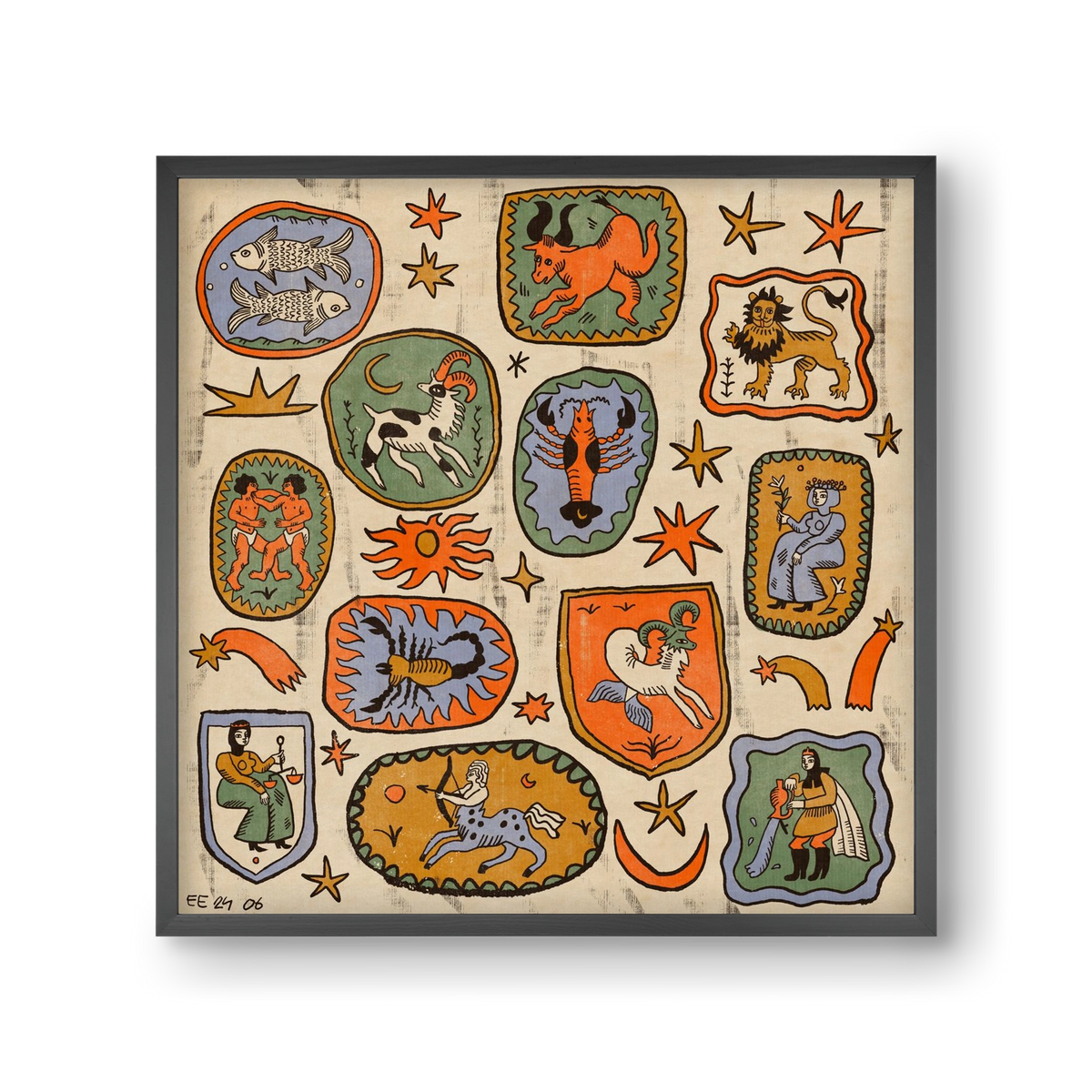Medieaval zodiac 2, 30x30 cm (30x30 cm), Fekete keret