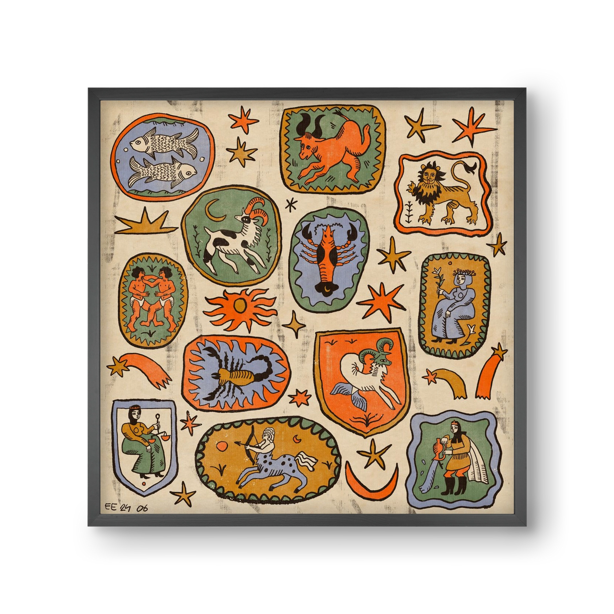 Medieaval zodiac 2, 30x30 cm (30x30 cm), Fekete keret