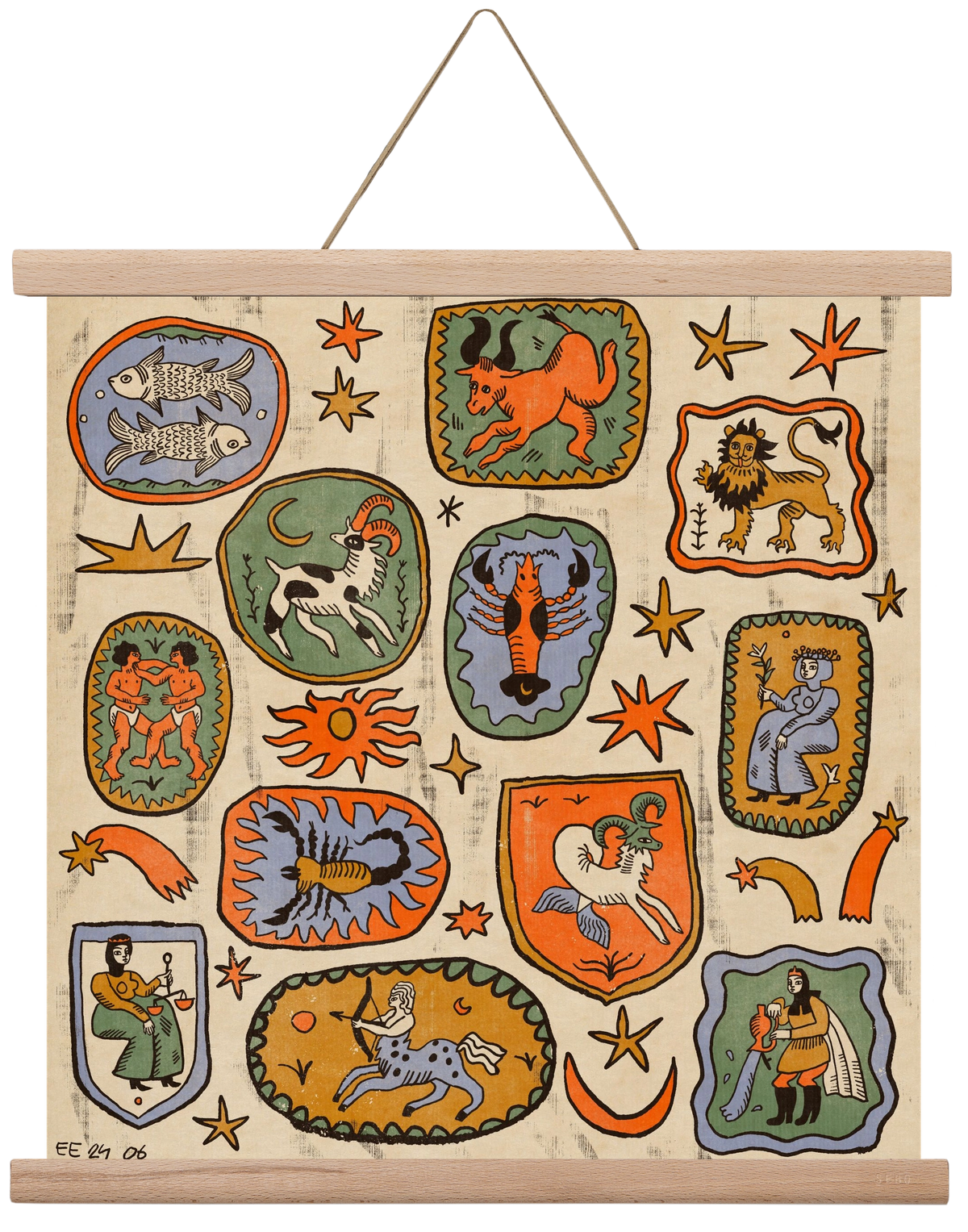 Medieaval zodiac 2, 40x40 cm (40x40 cm), Tölgy akasztó