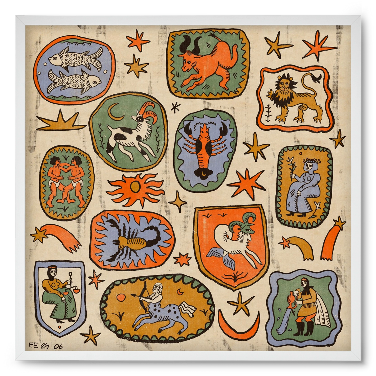 Medieaval zodiac 2, 50x50 cm (50x50 cm), Fehér keret